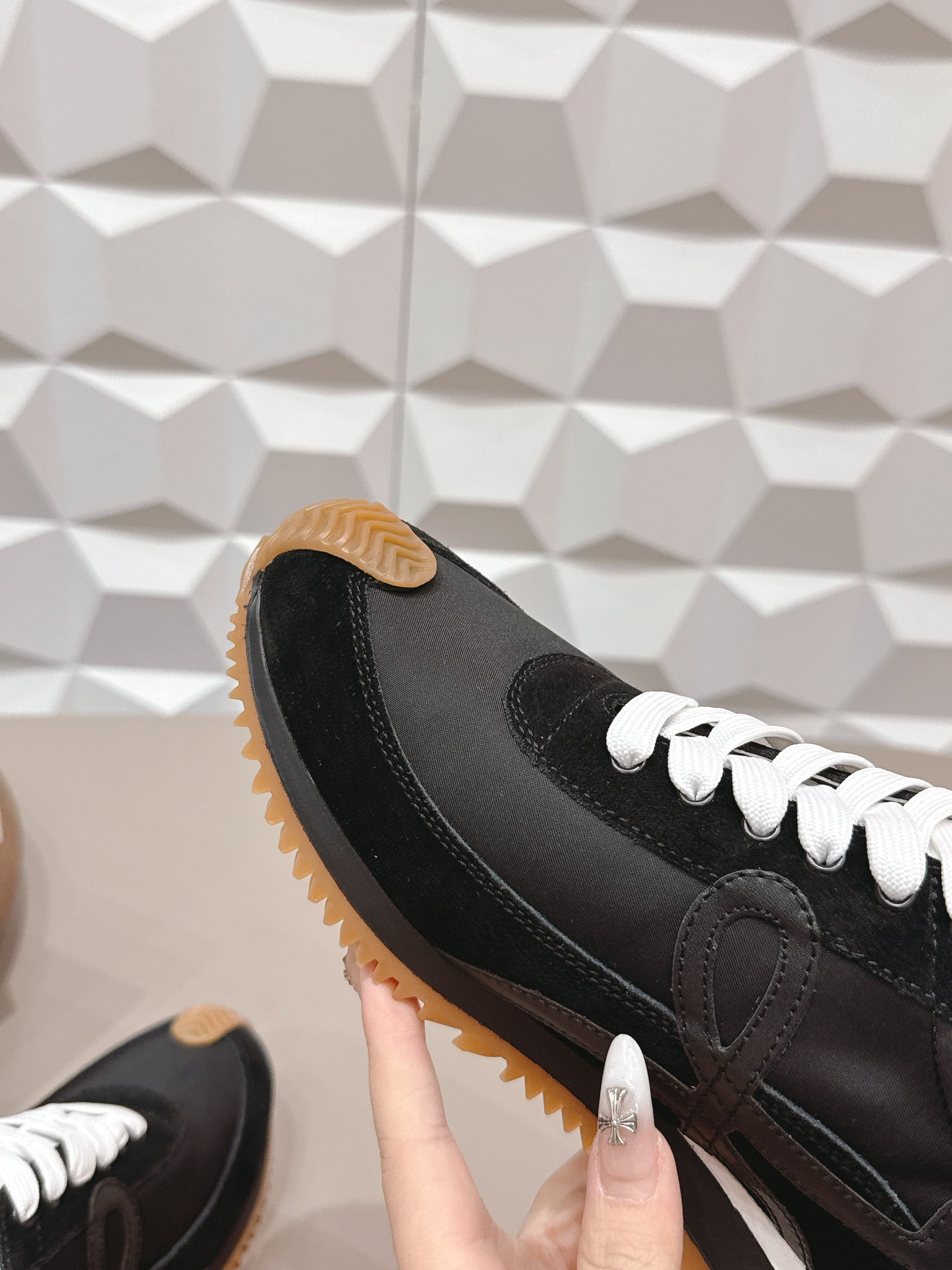 Loewe 26s Flow Runner Sneaker In Black Suede And White Calfskin