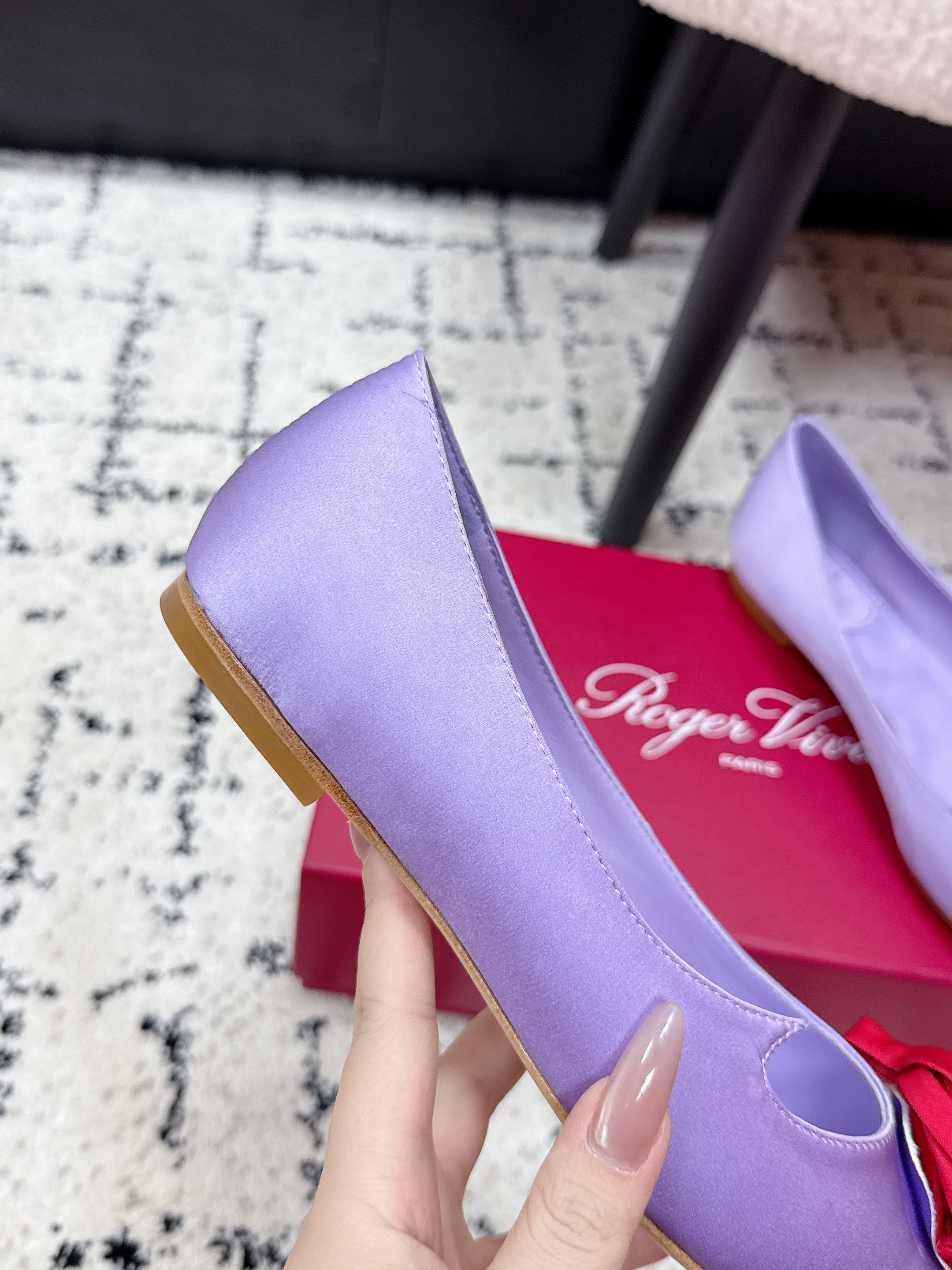 RV Rose Vivier Flower Slingback Flat Purple Red  Satin 617287