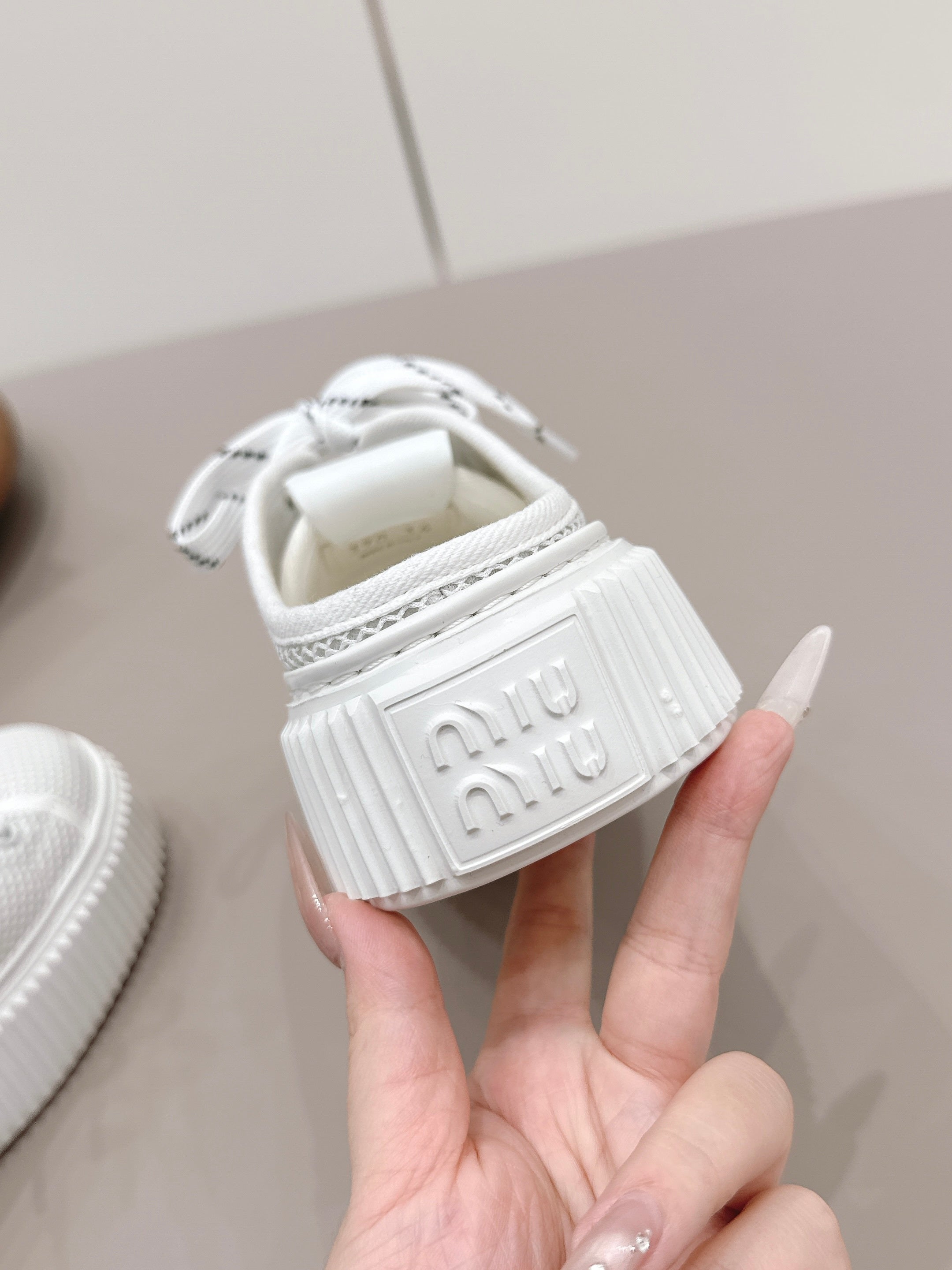 Miu Flatform Sneaker Mules White Mesh 738383