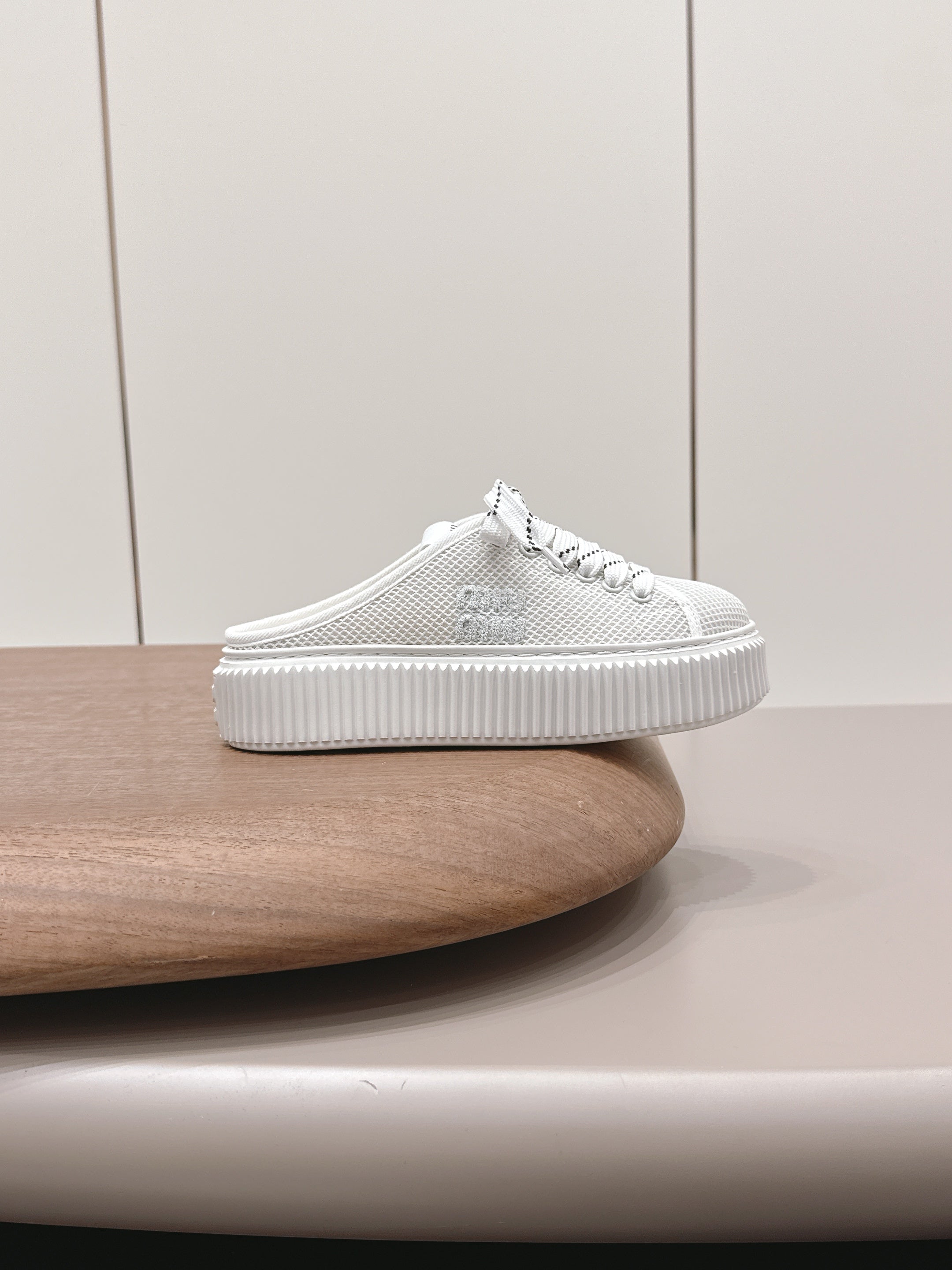 Miu Flatform Sneaker Mules White Mesh 738383