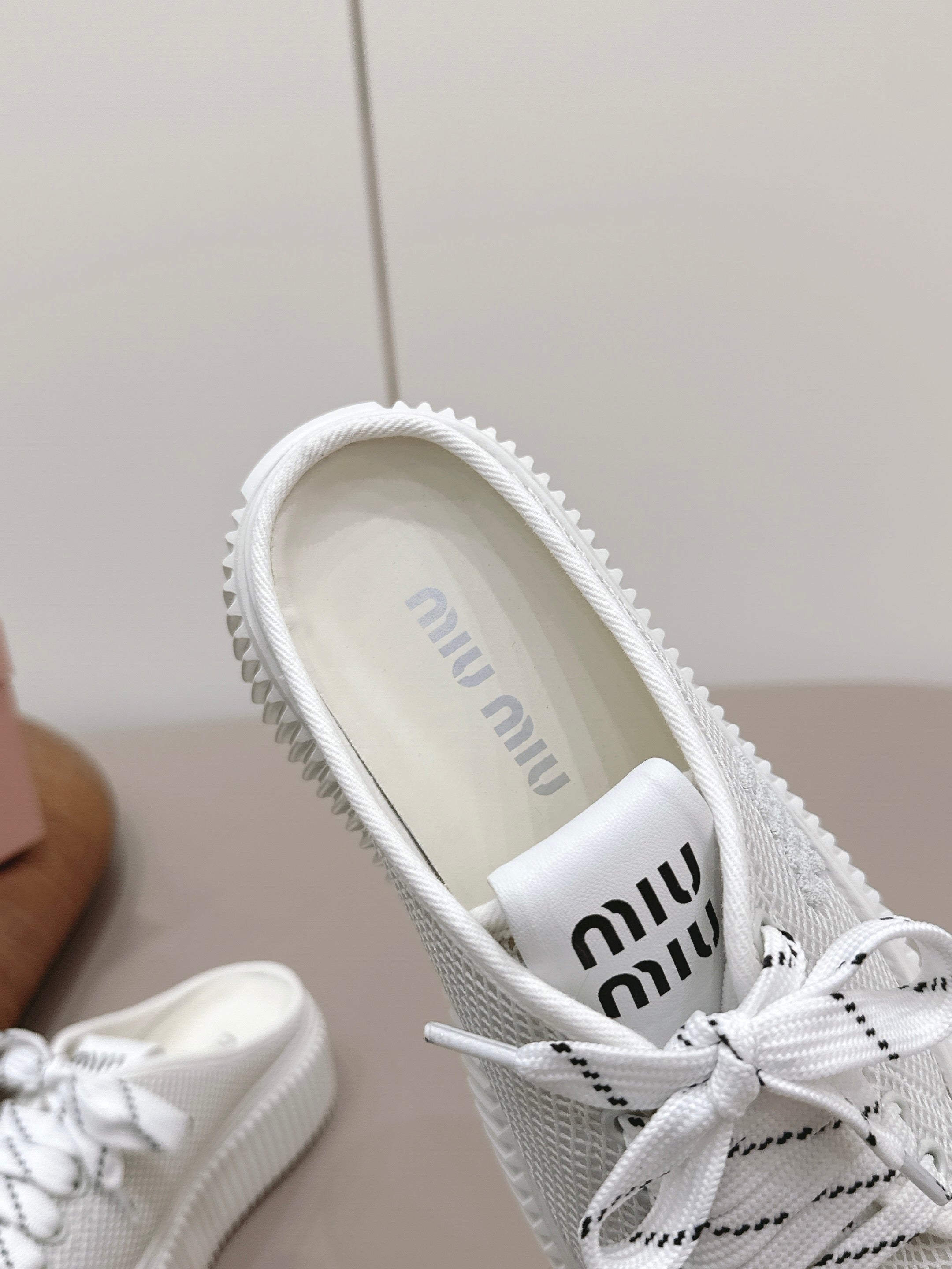 Miu Flatform Sneaker Mules White Mesh 738383
