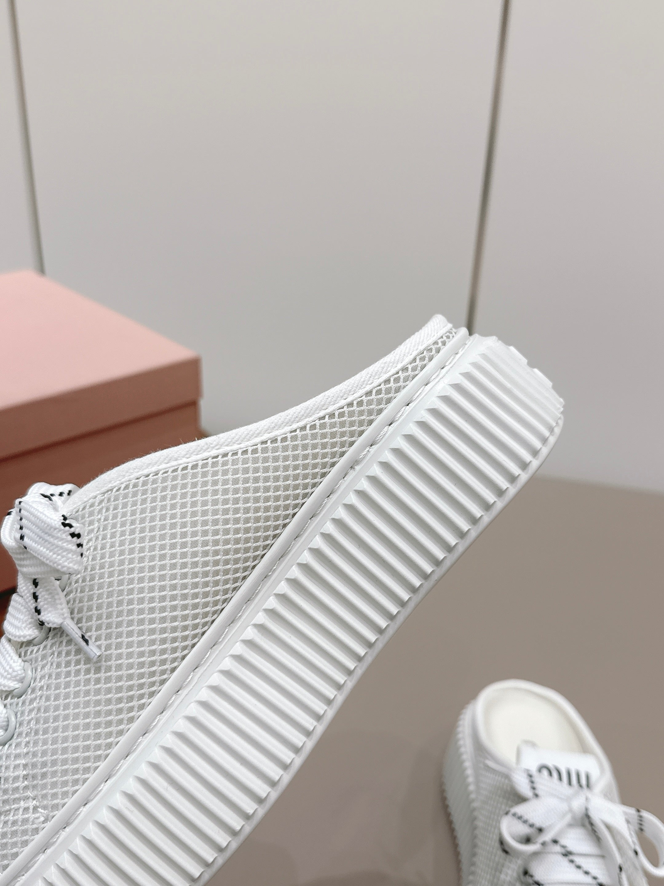 Miu Flatform Sneaker Mules White Mesh 738383