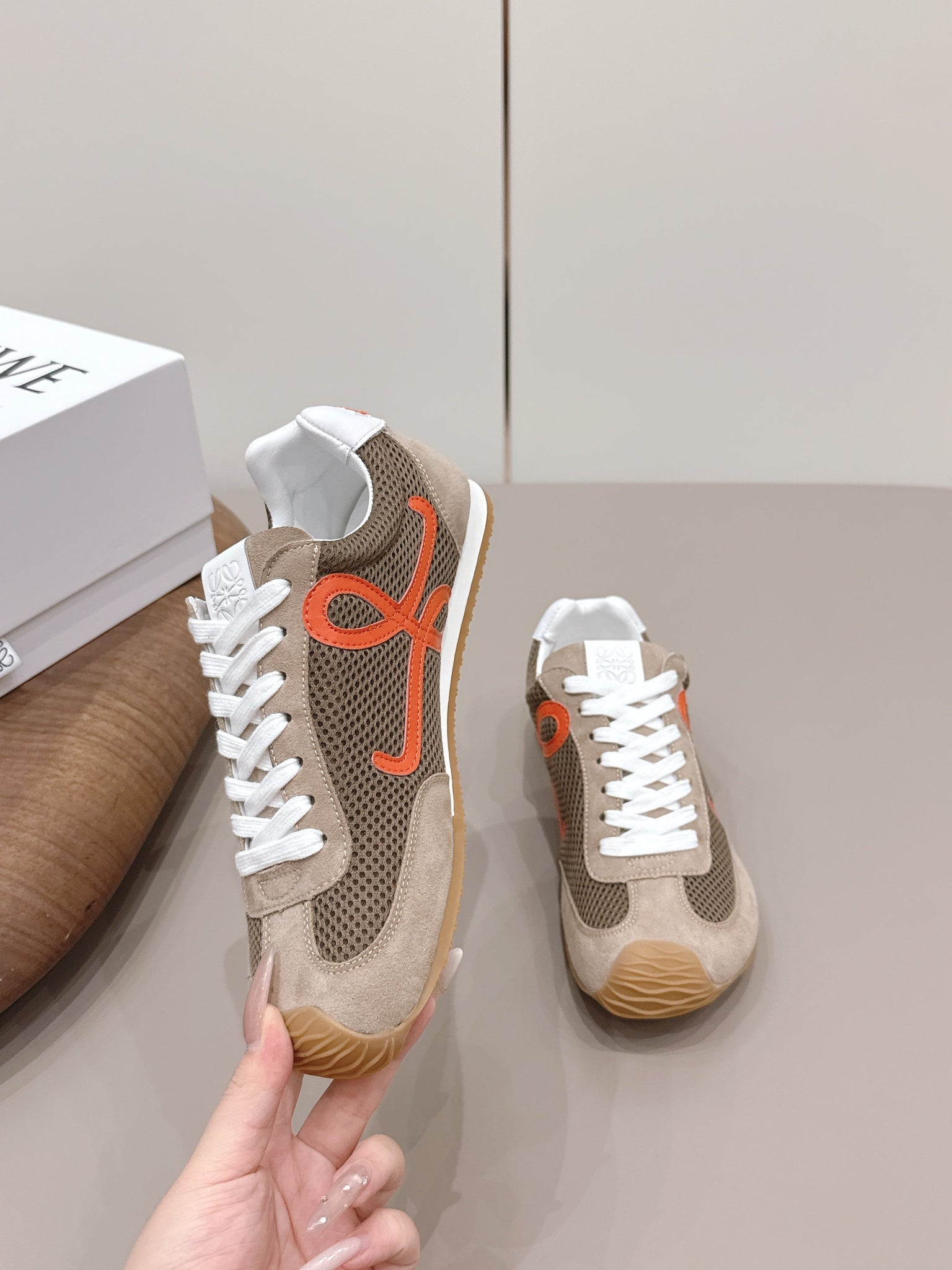 Loewe 26s Ballet Runner 2.0 In Light Brown Suede And Dark Brown Mesh