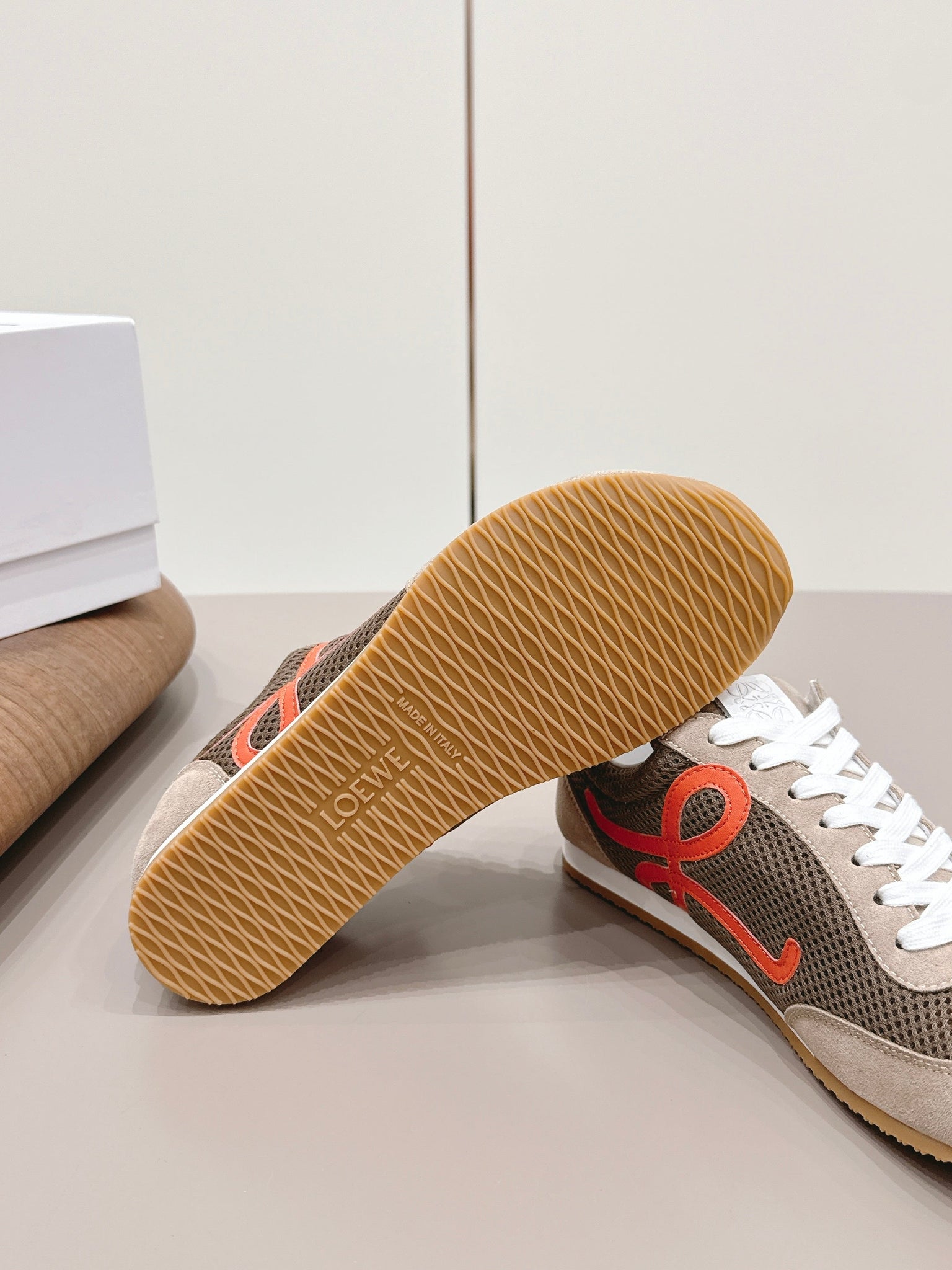 Loewe 26s Ballet Runner 2.0 In Light Brown Suede And Dark Brown Mesh