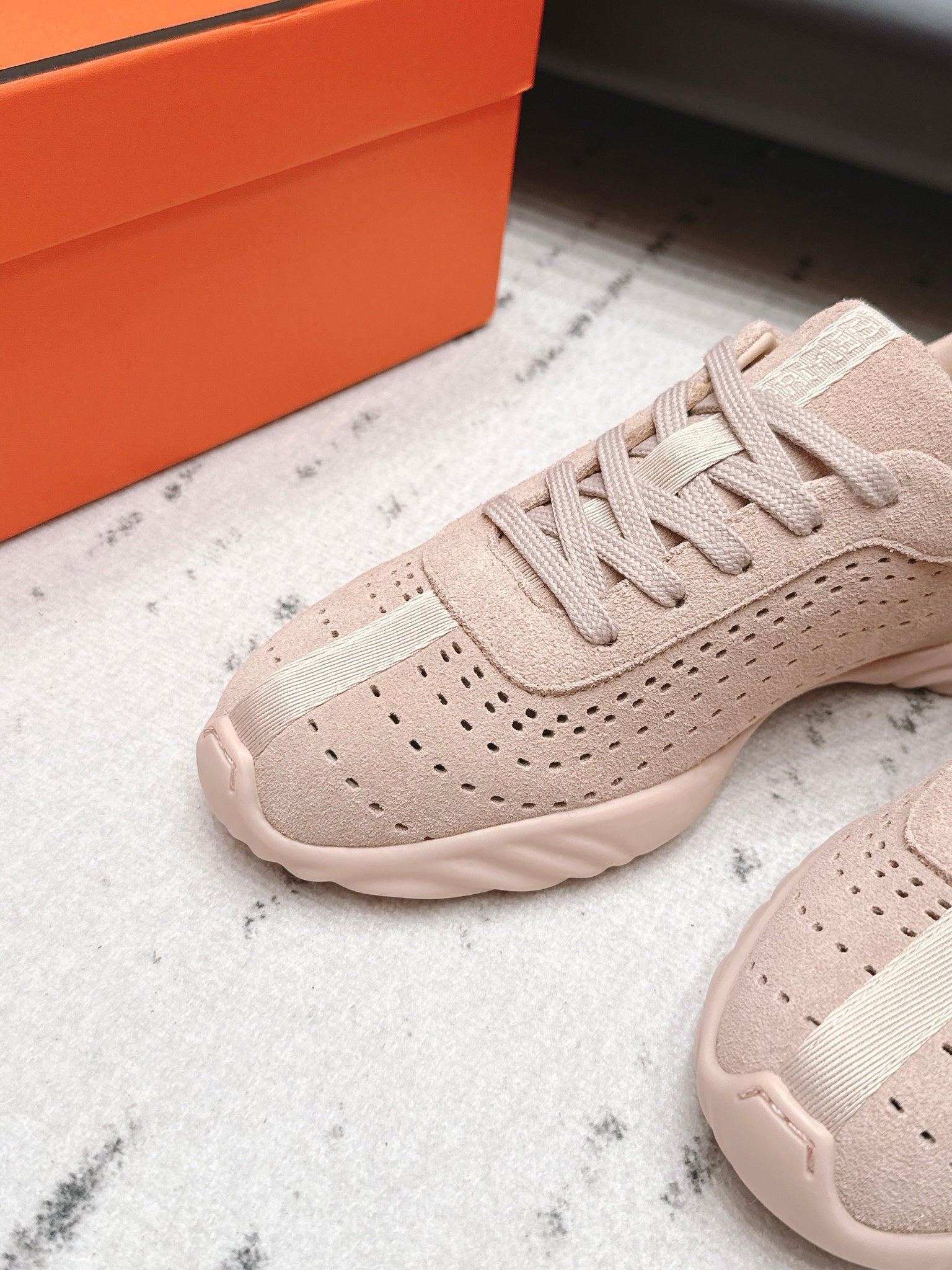 HM 26s Trail Sneakers In Light Pink Perforated Suede