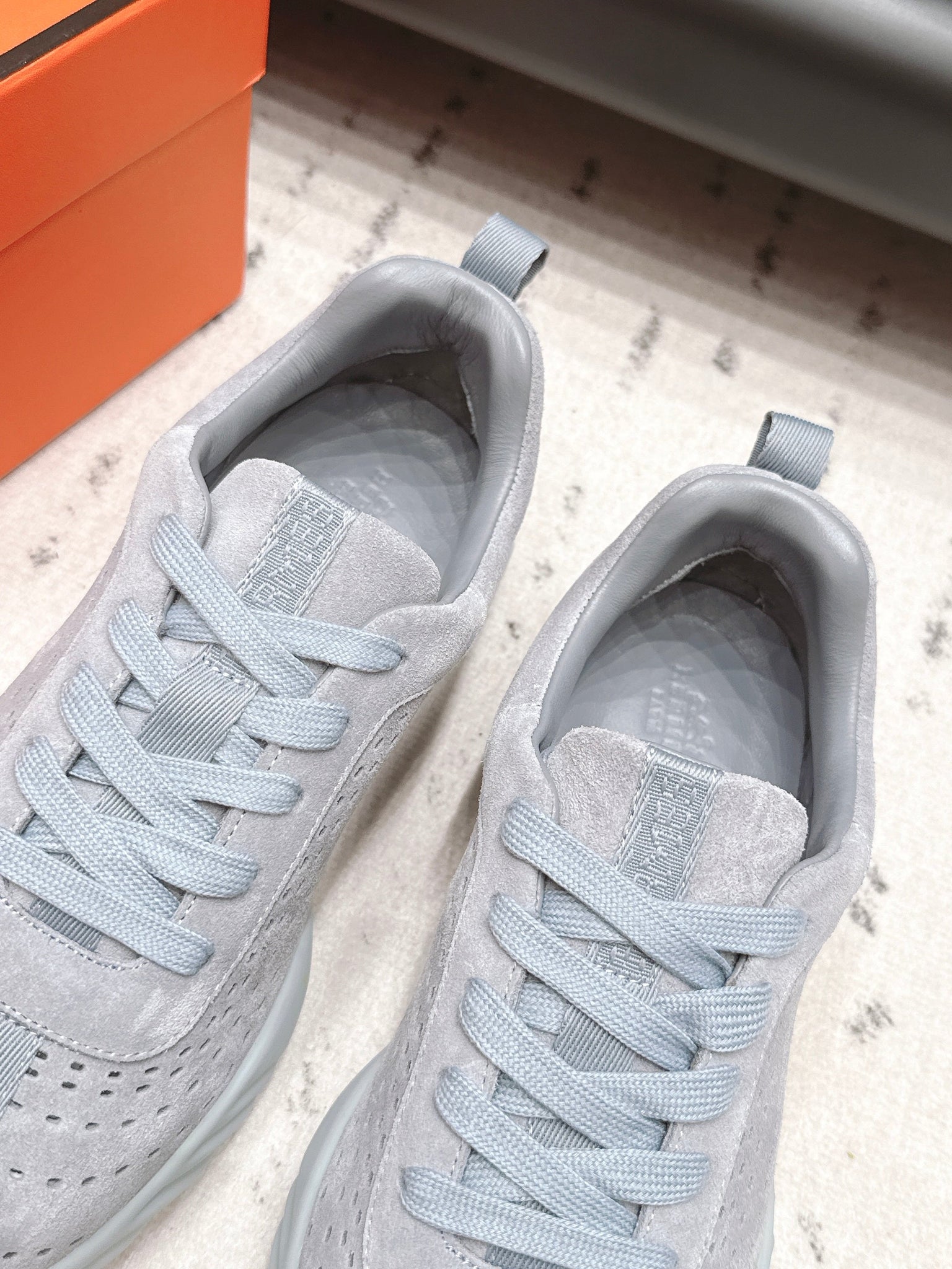 HM 26s Trail Sneakers In Light Grey Perforated Suede