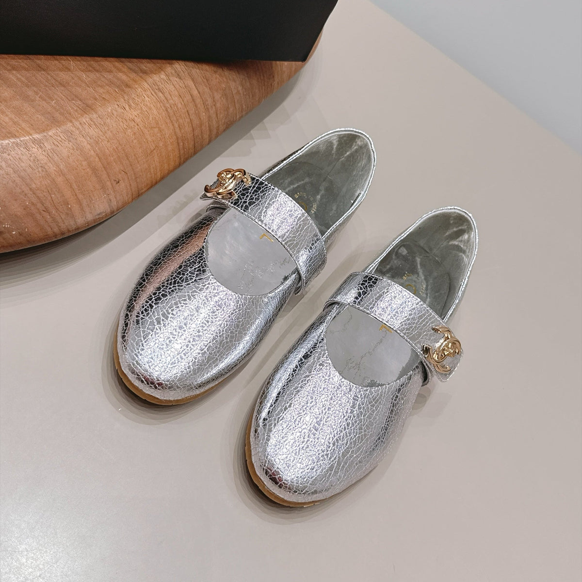 CC 26s Mary Jane Flats Silver Metallic Calfskin 175859