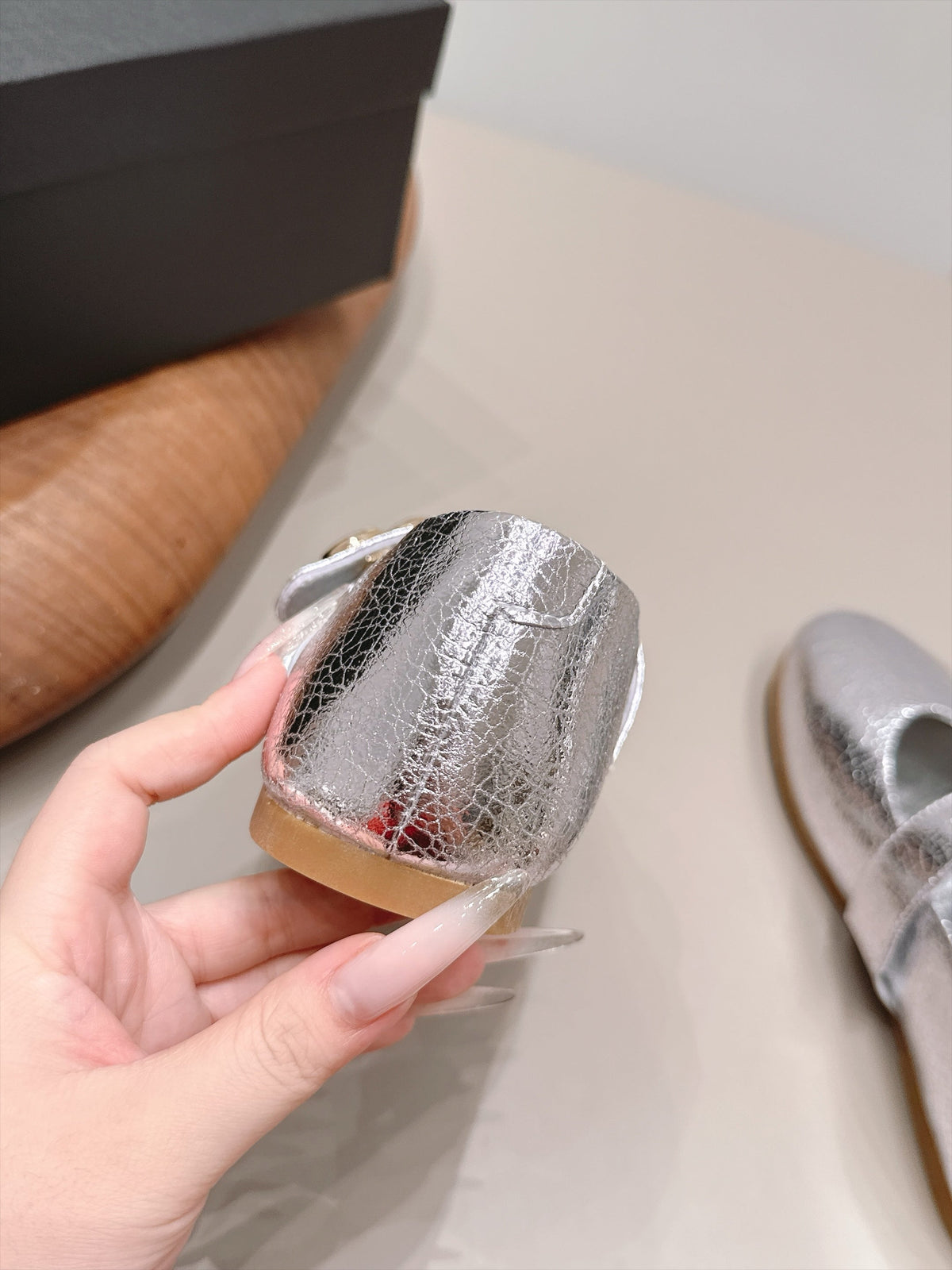 CC 26s Mary Jane Flats Silver Metallic Calfskin 175859