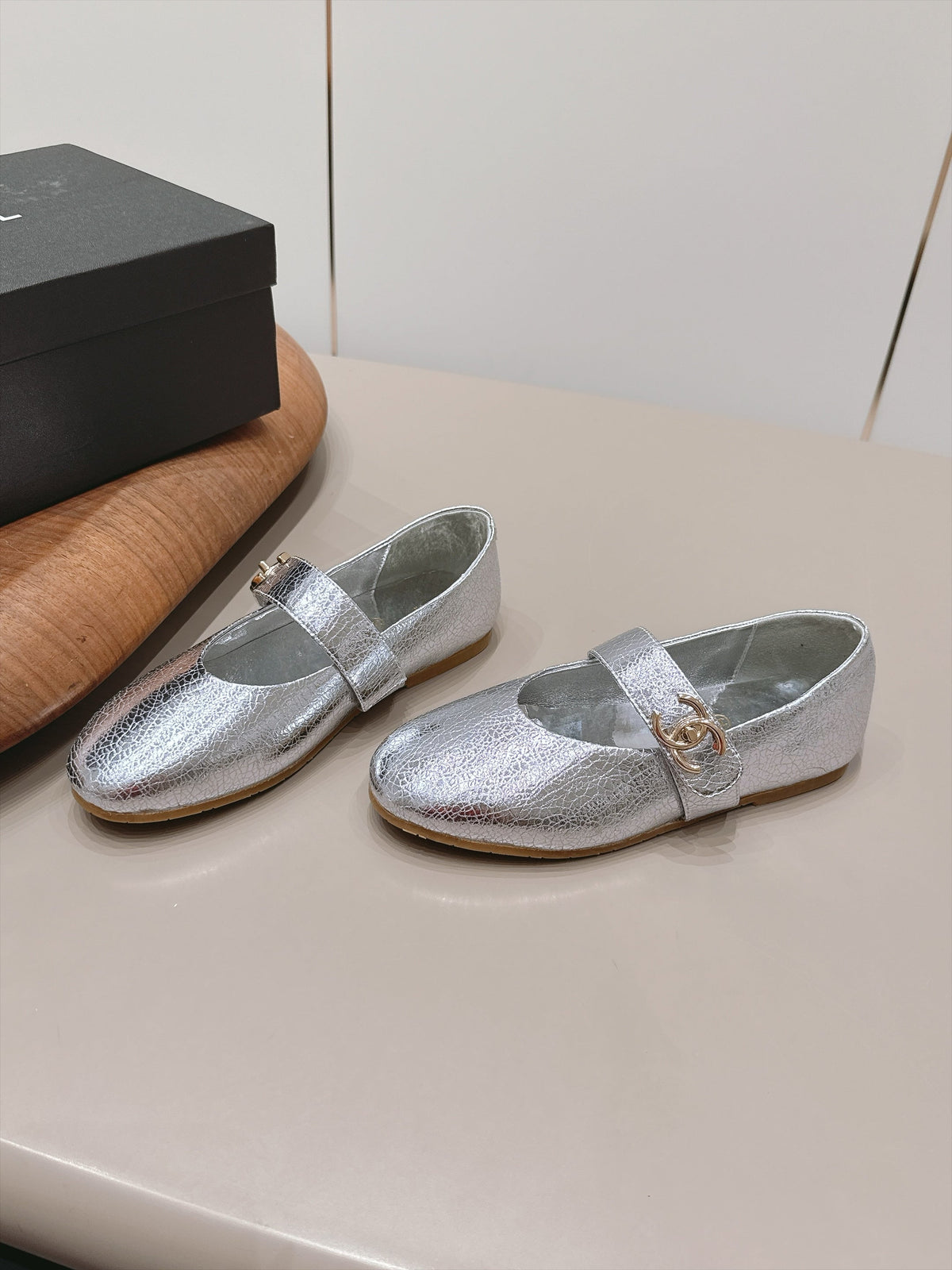 CC 26s Mary Jane Flats Silver Metallic Calfskin 175859