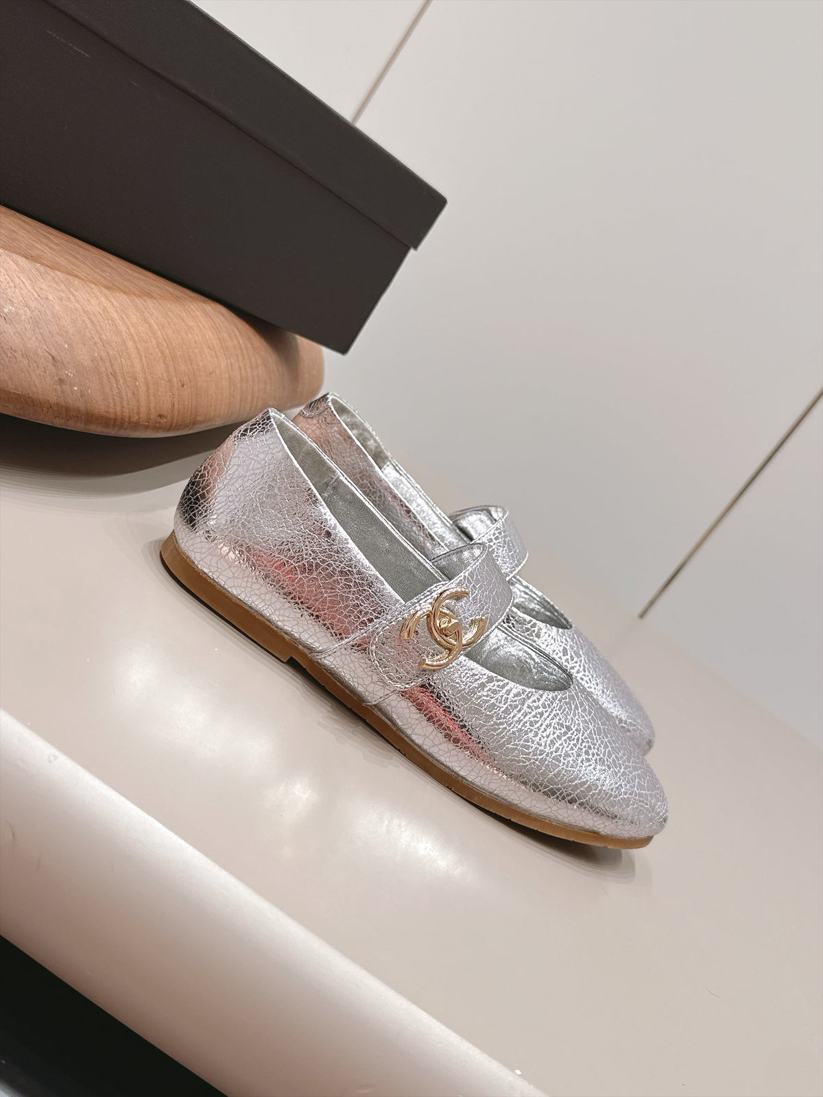 CC 26s Mary Jane Flats Silver Metallic Calfskin 175859