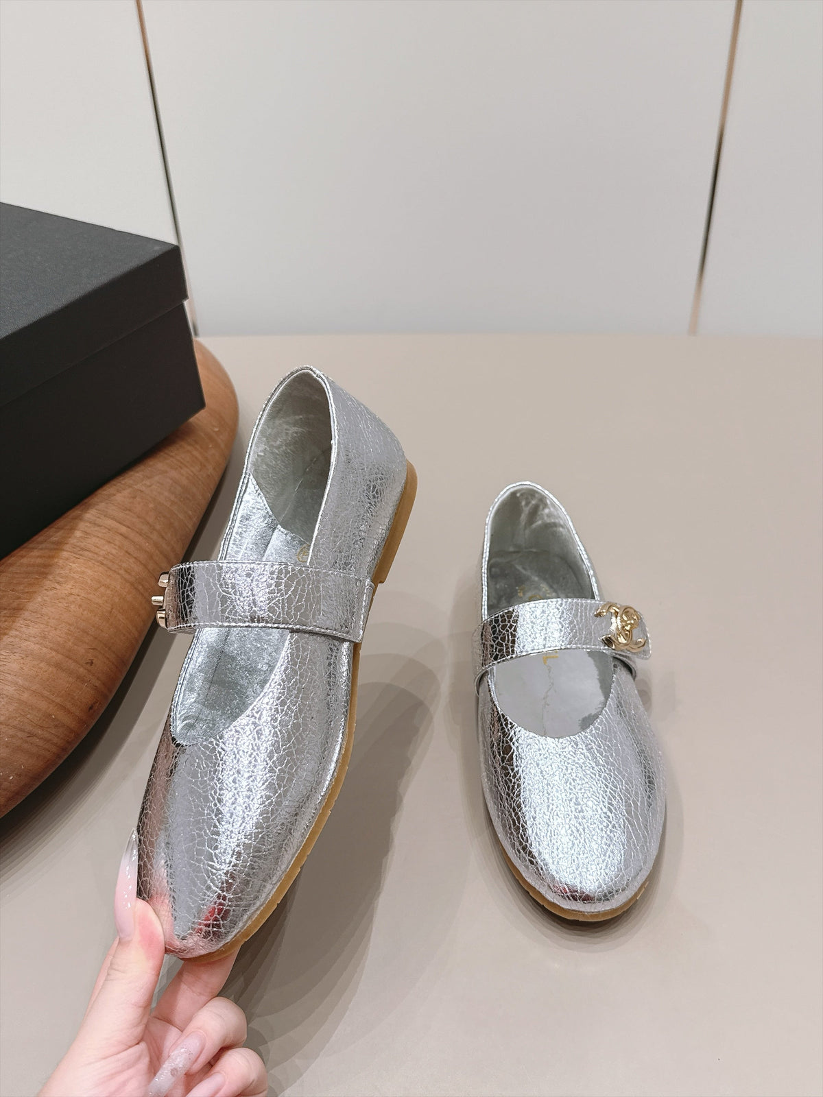 CC 26s Mary Jane Flats Silver Metallic Calfskin 175859