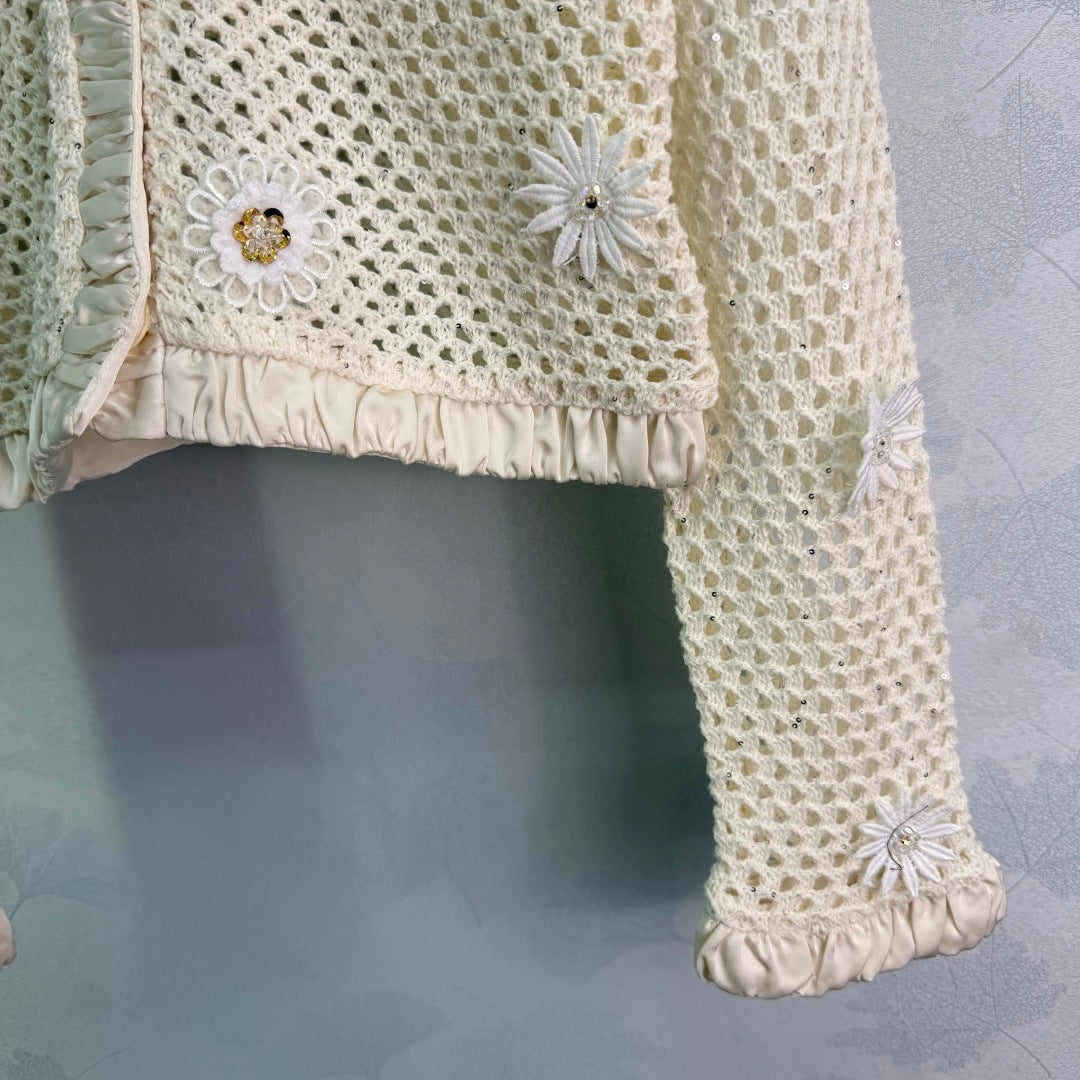 CC 26s Crochet Knit Cardigan Cream Wool 413369