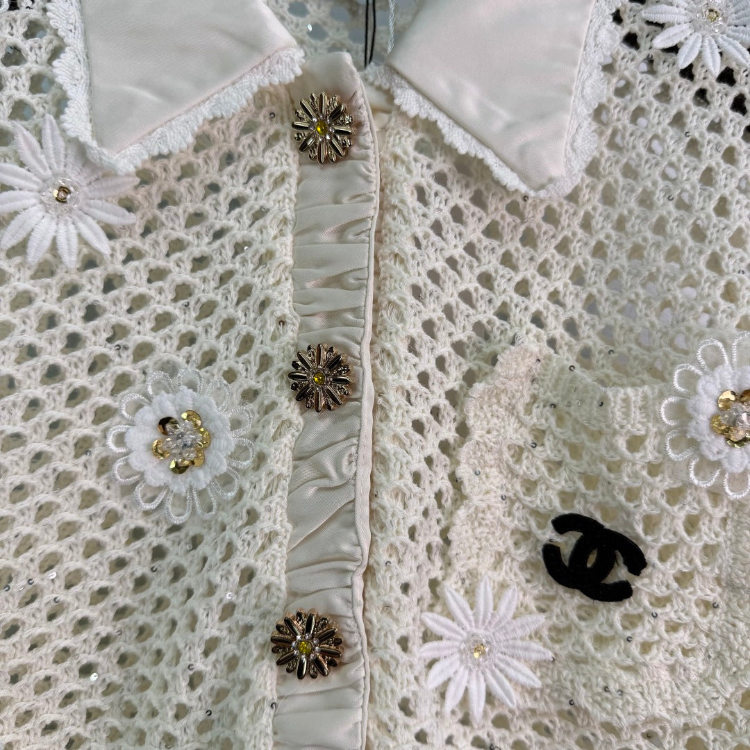 CC 26s Crochet Knit Cardigan Cream Wool 413369