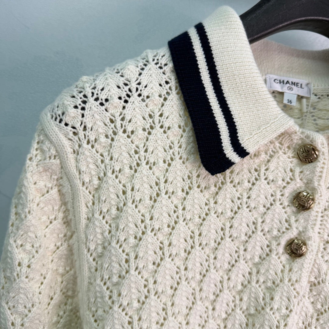 Chanel 26S Openwork Knit Polo Sweater 449421