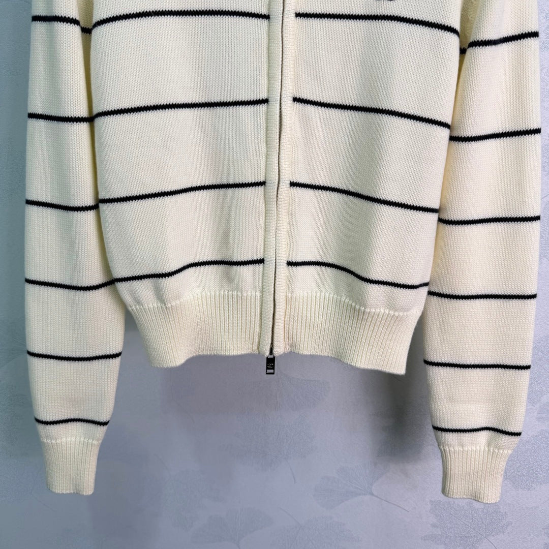 Chanel 26S Stripe Zip Up Polo Cardigan 449396