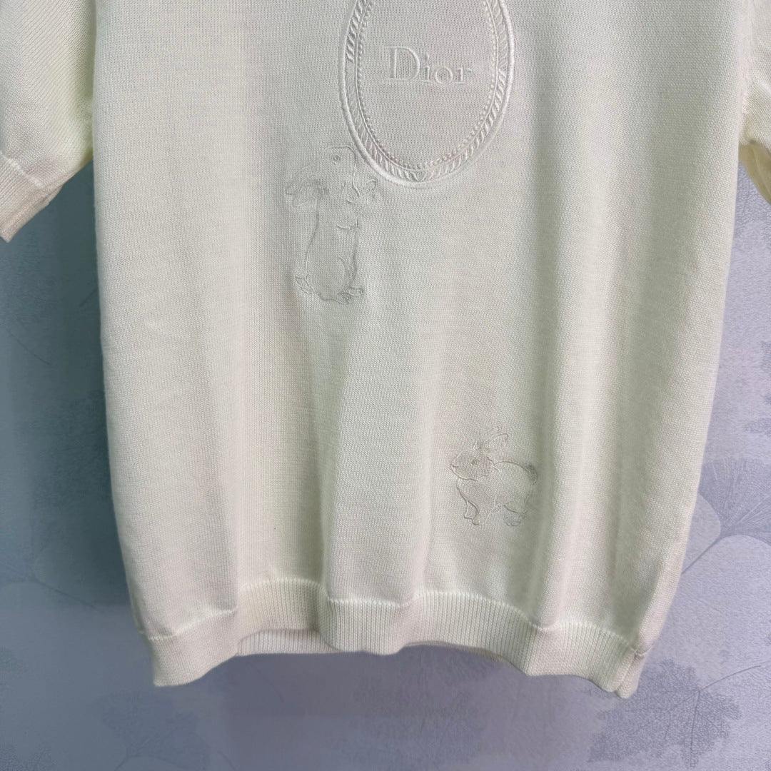 Dior 26S Oval Logo Short Sleeve Knit Top White 449372