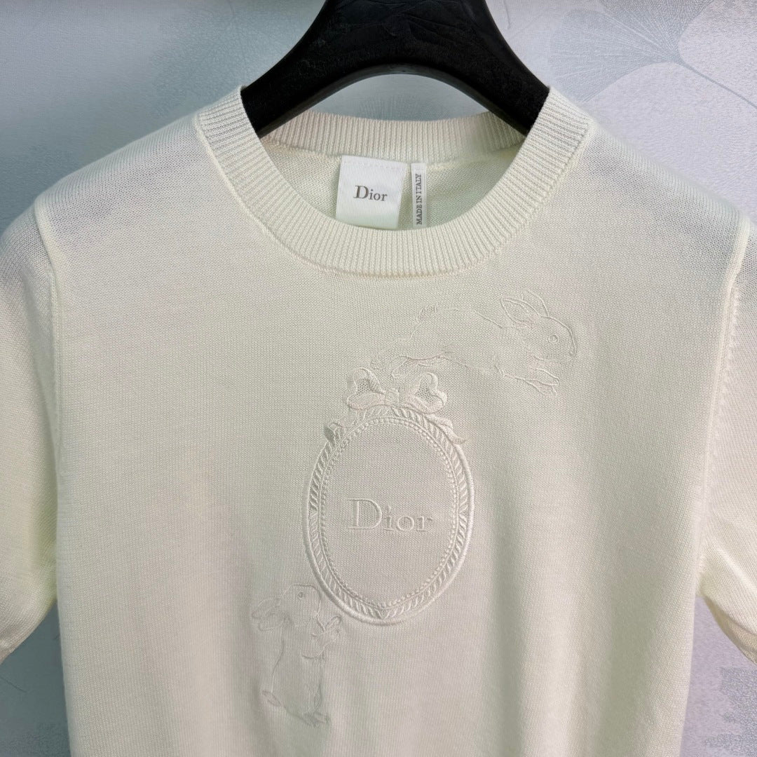 Dior 26S Oval Logo Short Sleeve Knit Top White 449372