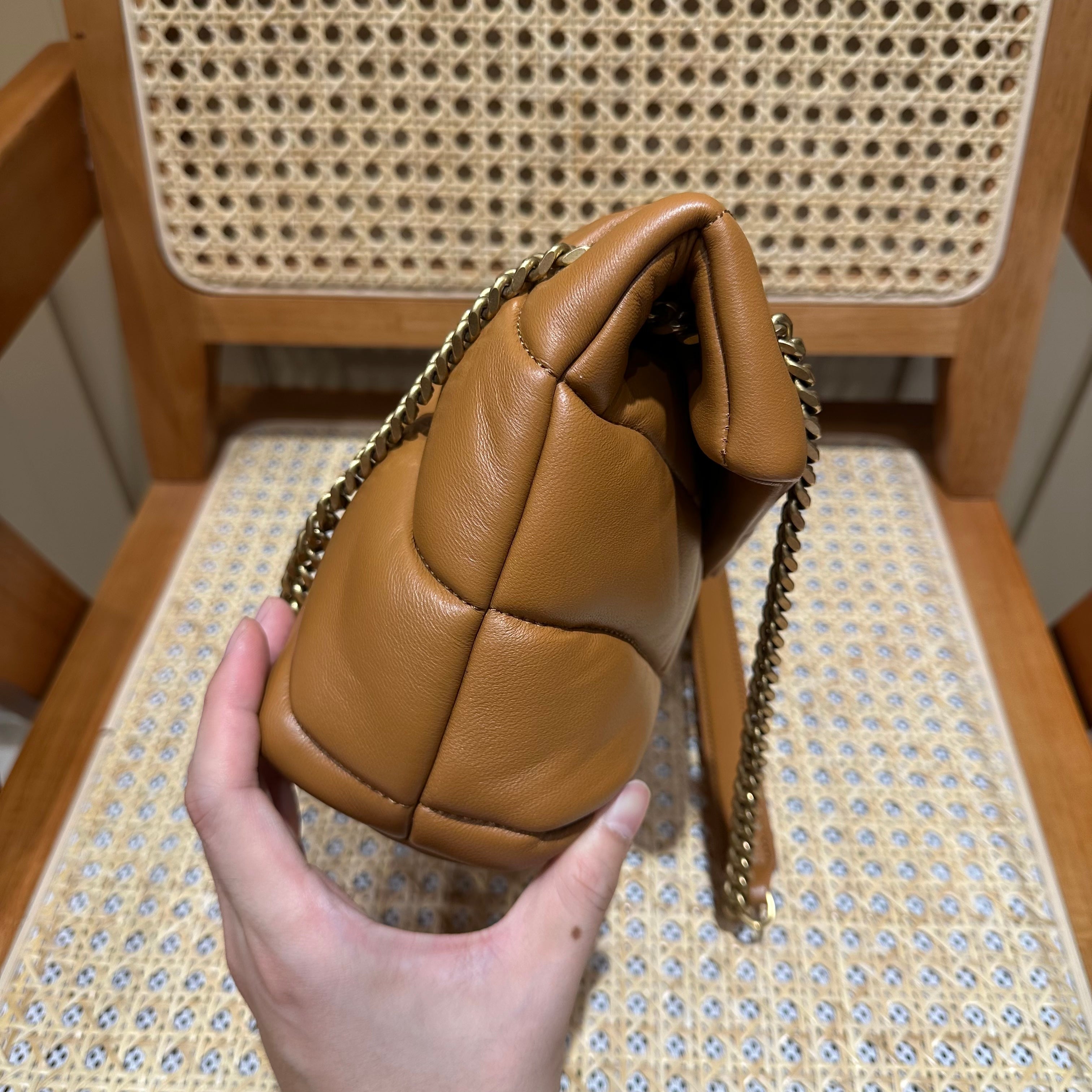 YSL Loulou Puffer Quilted Bag Brown Gold Lambskin 338793