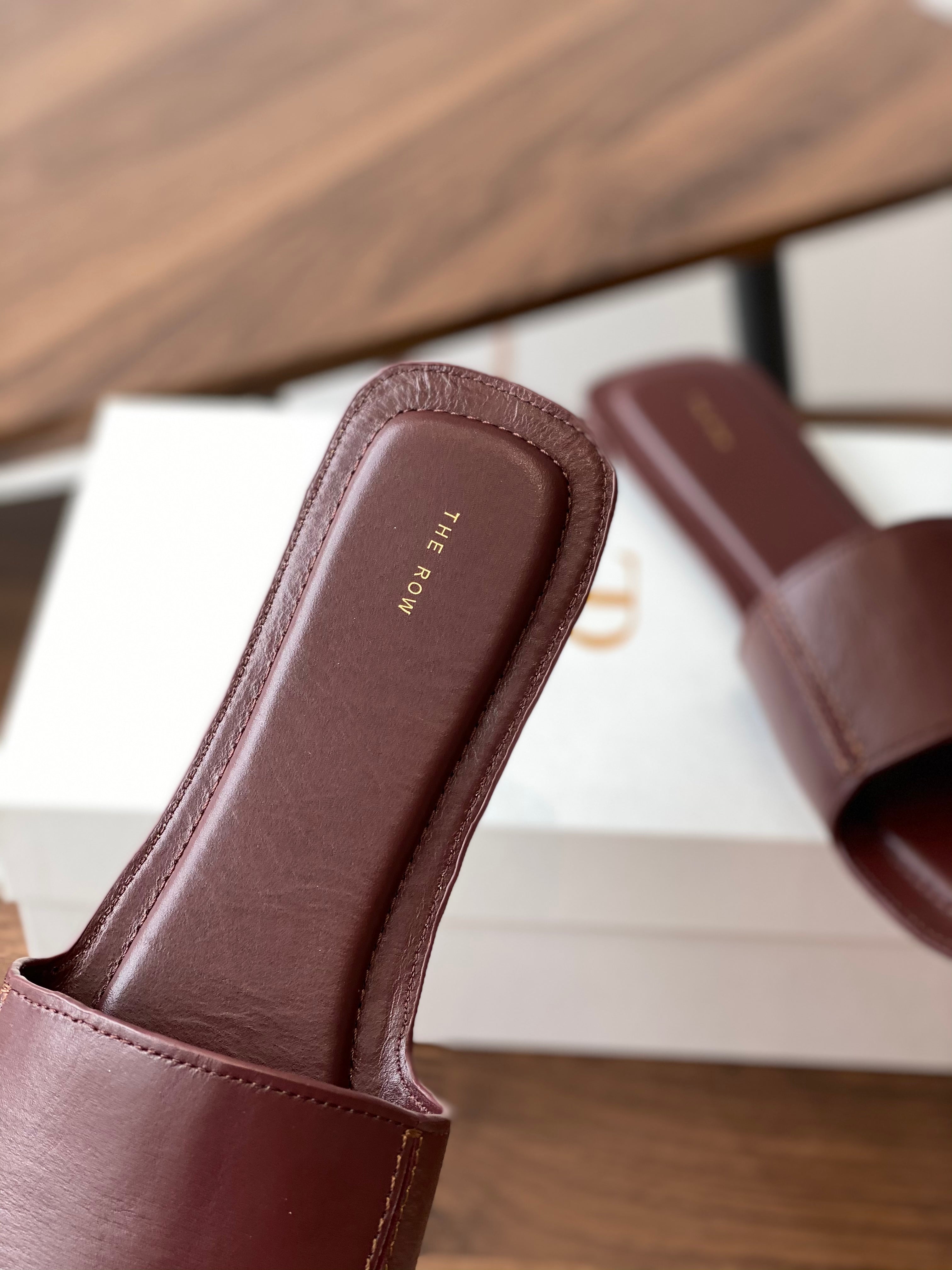 The Row Sara Strap Slide Sandal Dark Russet Brown Cowhide 330805
