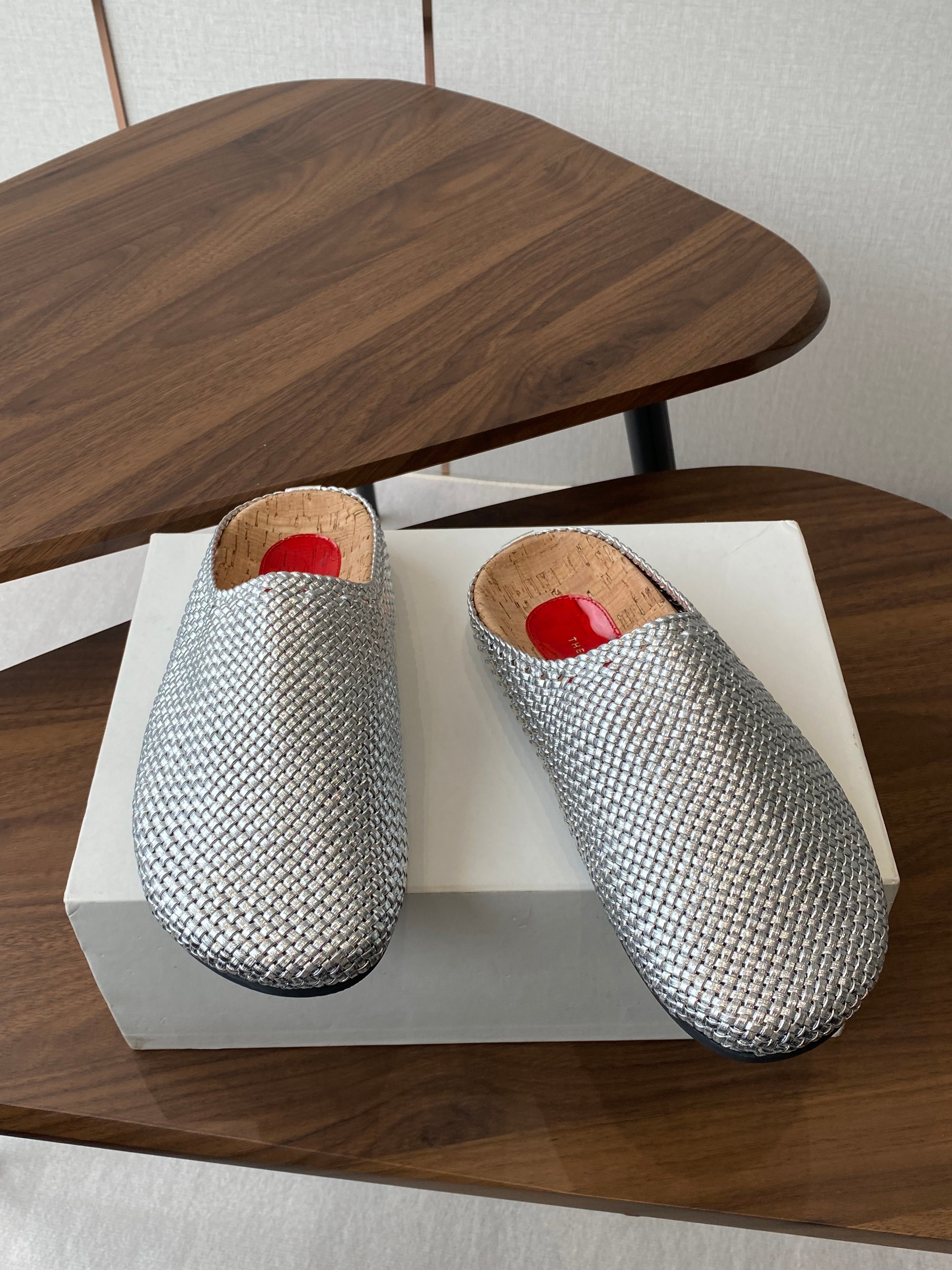 The Row Slip-on Mule Metallic Silver Woven Cowhide 334529