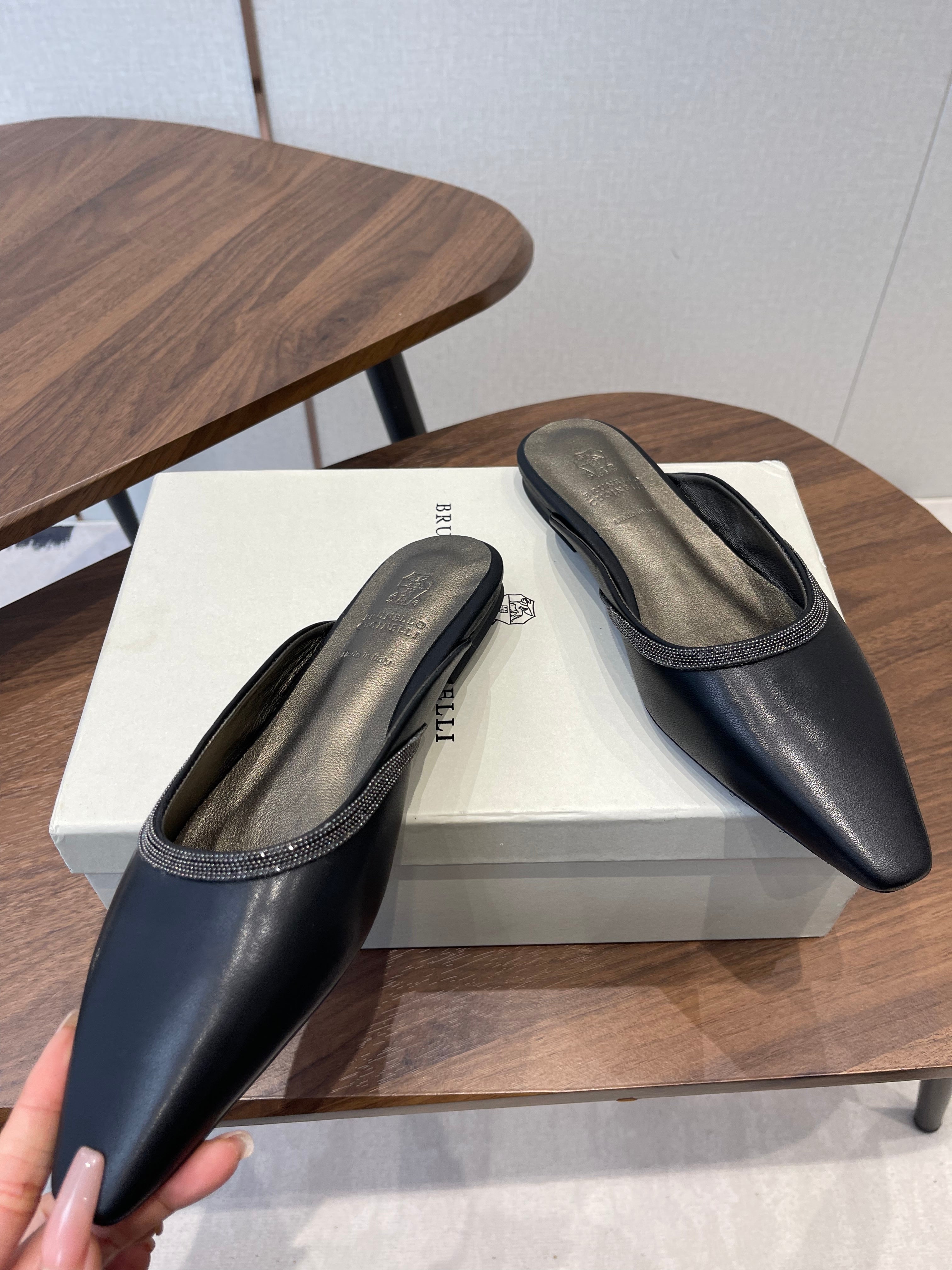 Brunello Monili-chain Mules Black Leather 624507
