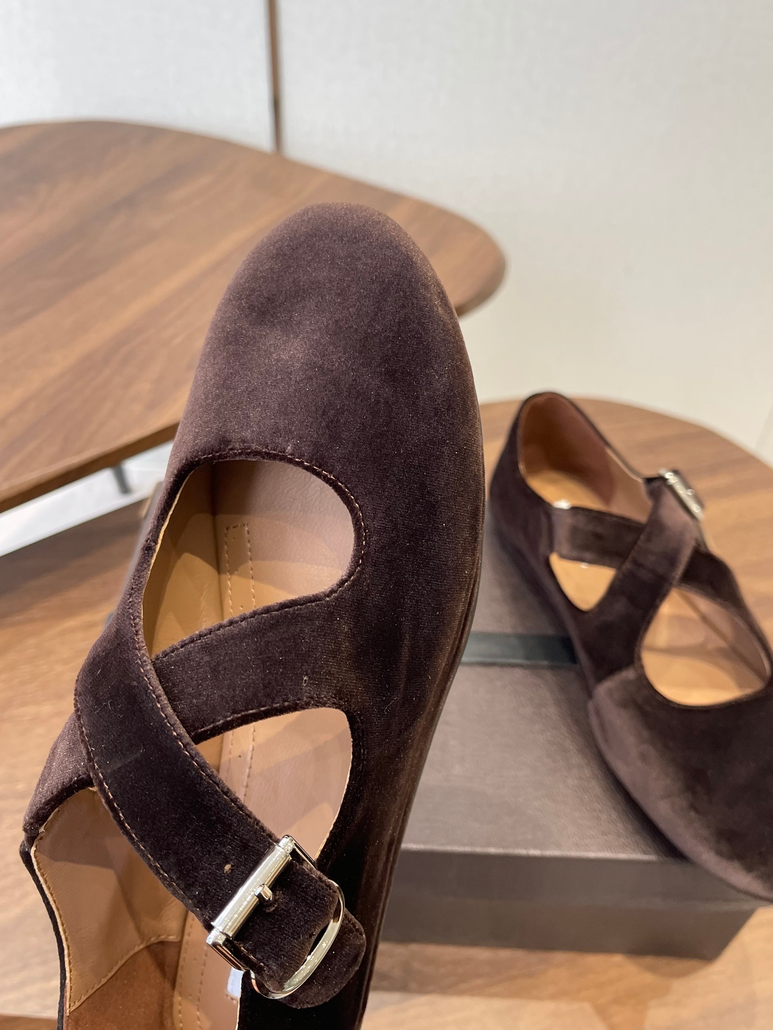 Alaïa Criss Cross Ballet Flat Dark Brown Velvet