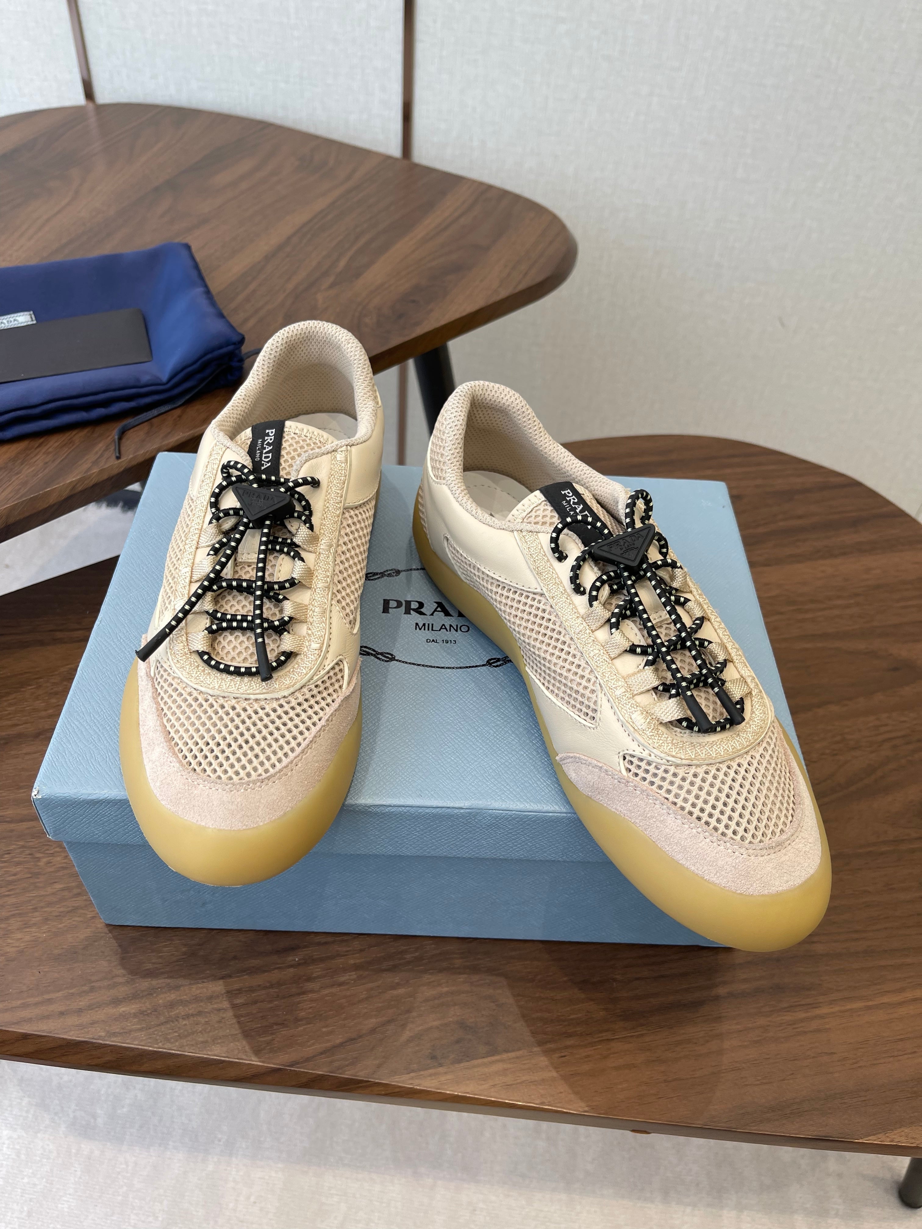 Prada Speedrock Sneakers Desert Beige Mesh Fabric 727602