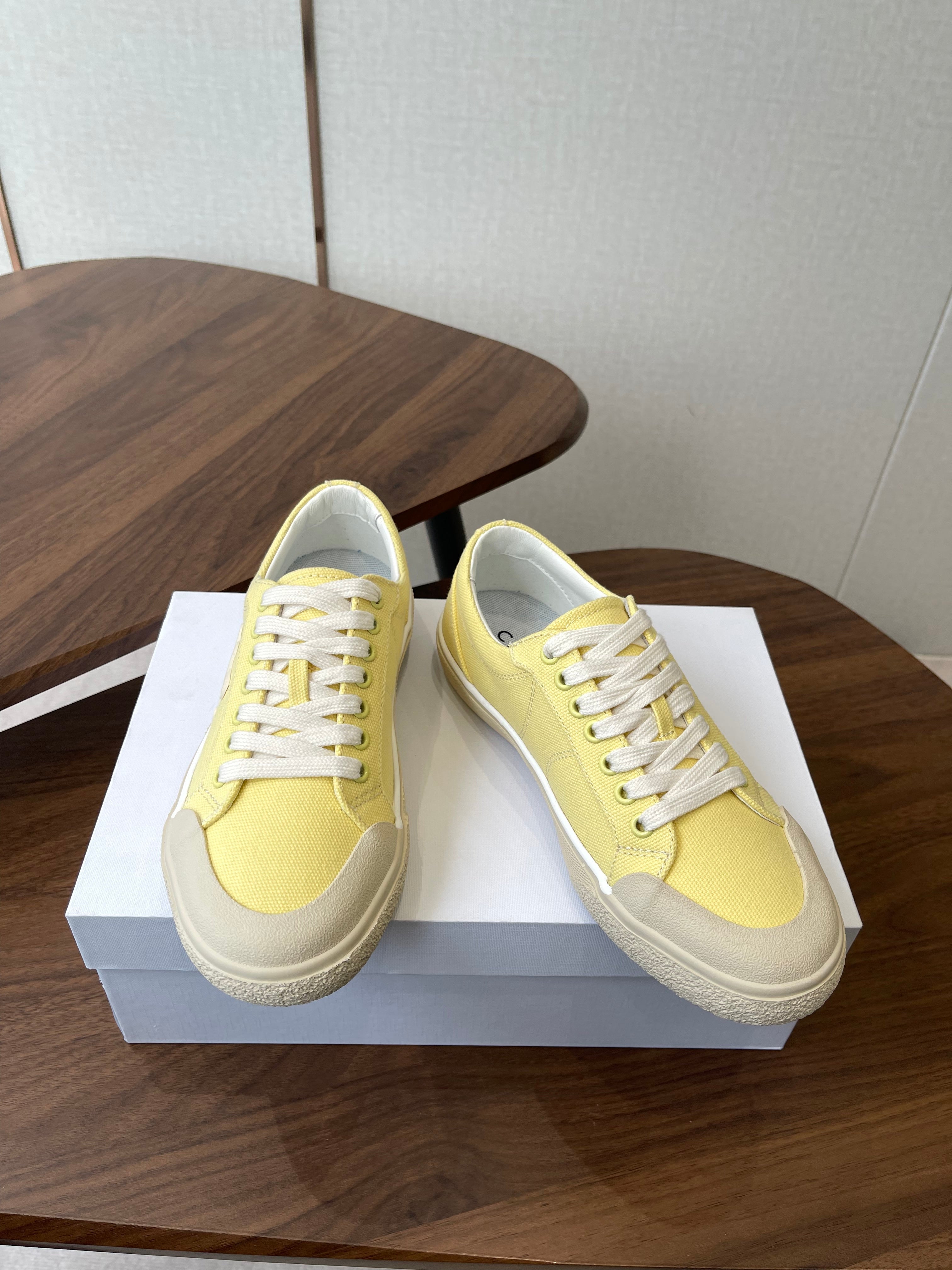 Celine Alan Sneakers Light Yellow Canvas Rubber 790668