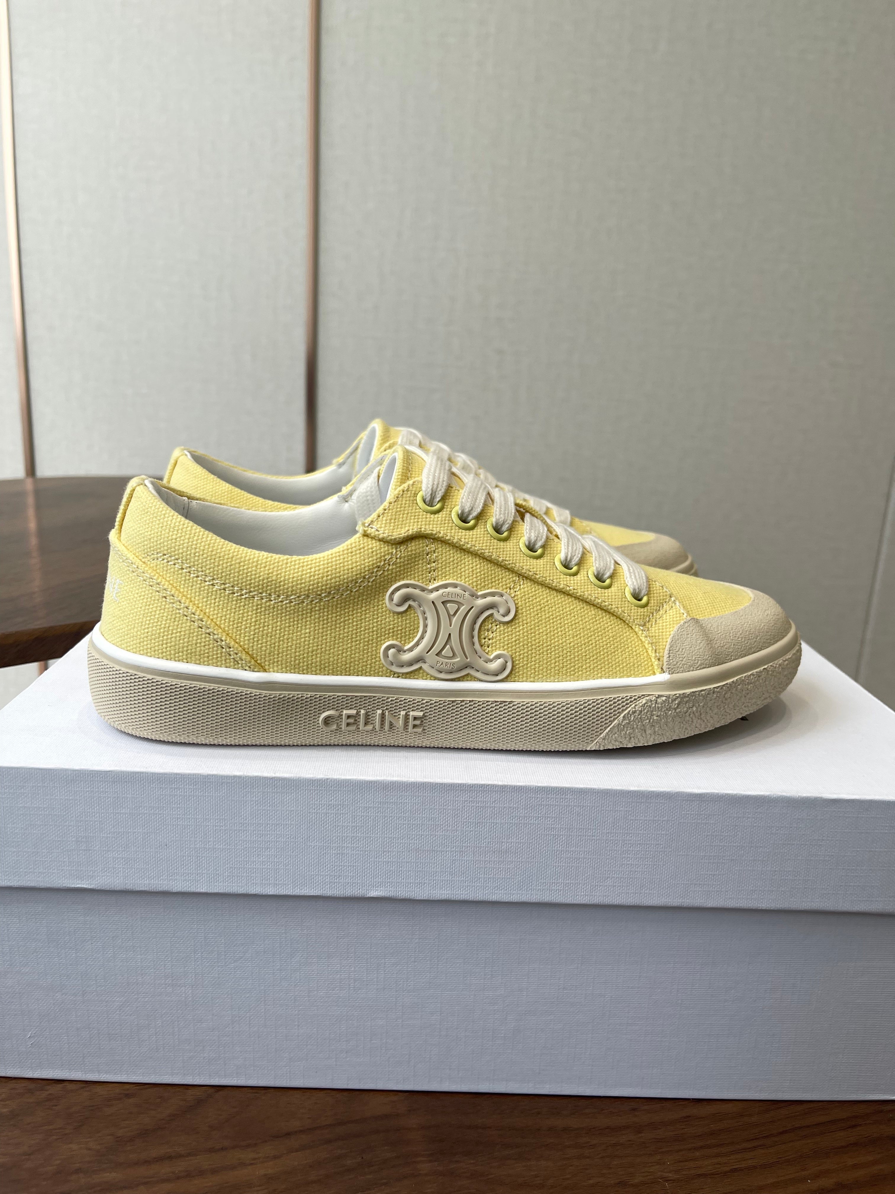 Celine Alan Sneakers Light Yellow Canvas Rubber 790668