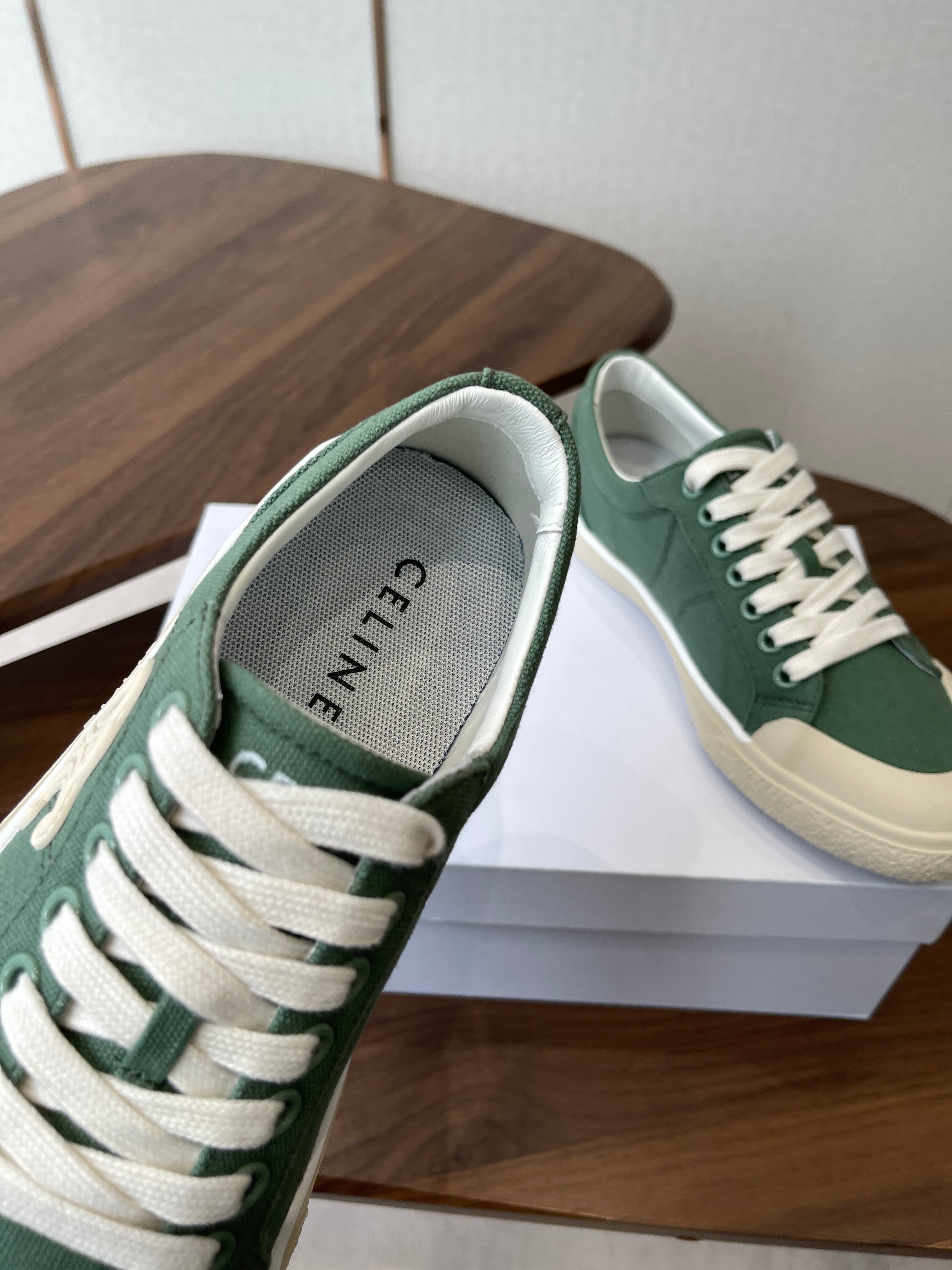 Celine Alan Sneakers Teal Green Canvas Rubber 790669