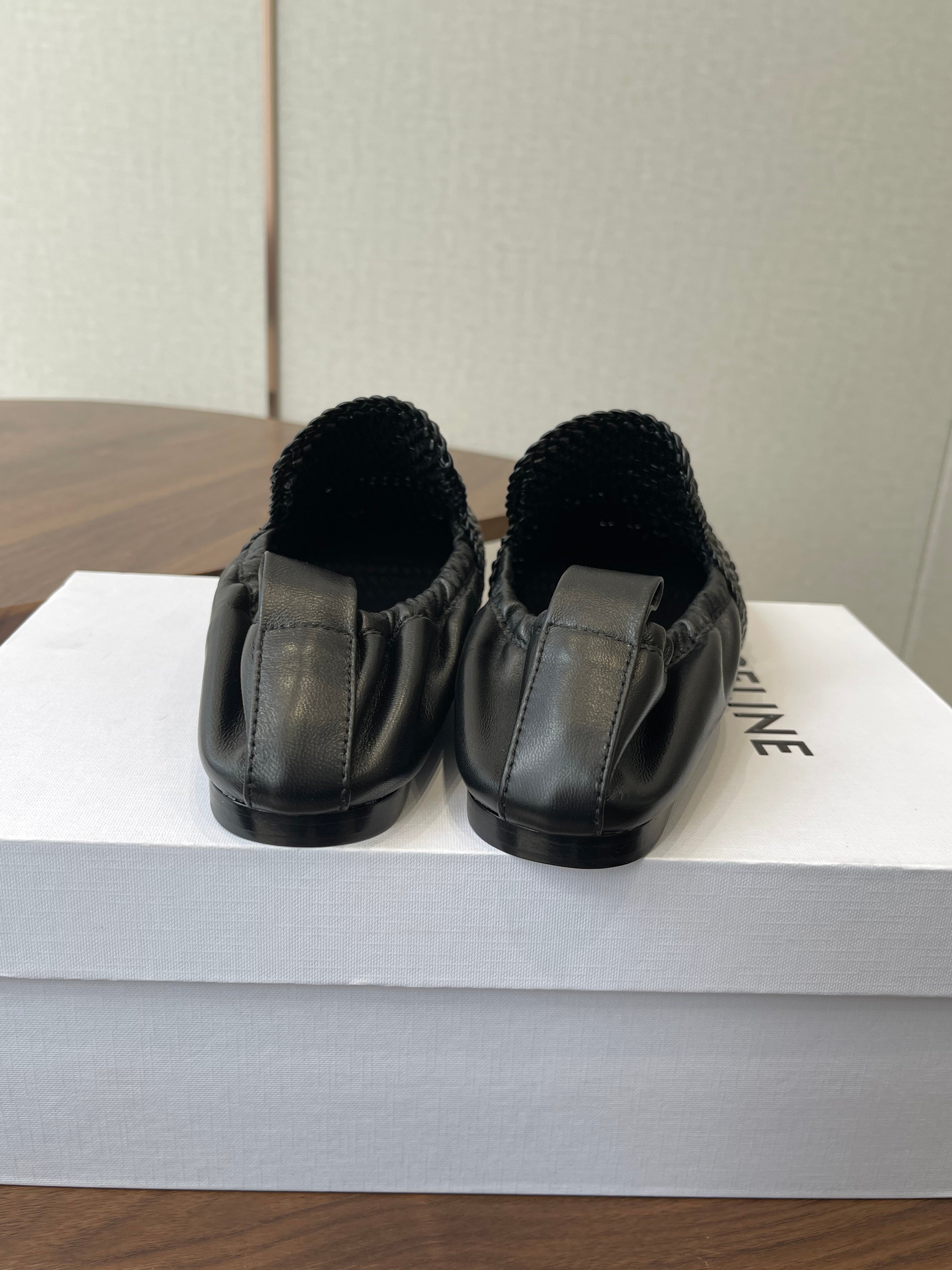 Celine Ballet Lace-Up Shoe Black Woven Lambskin 790673