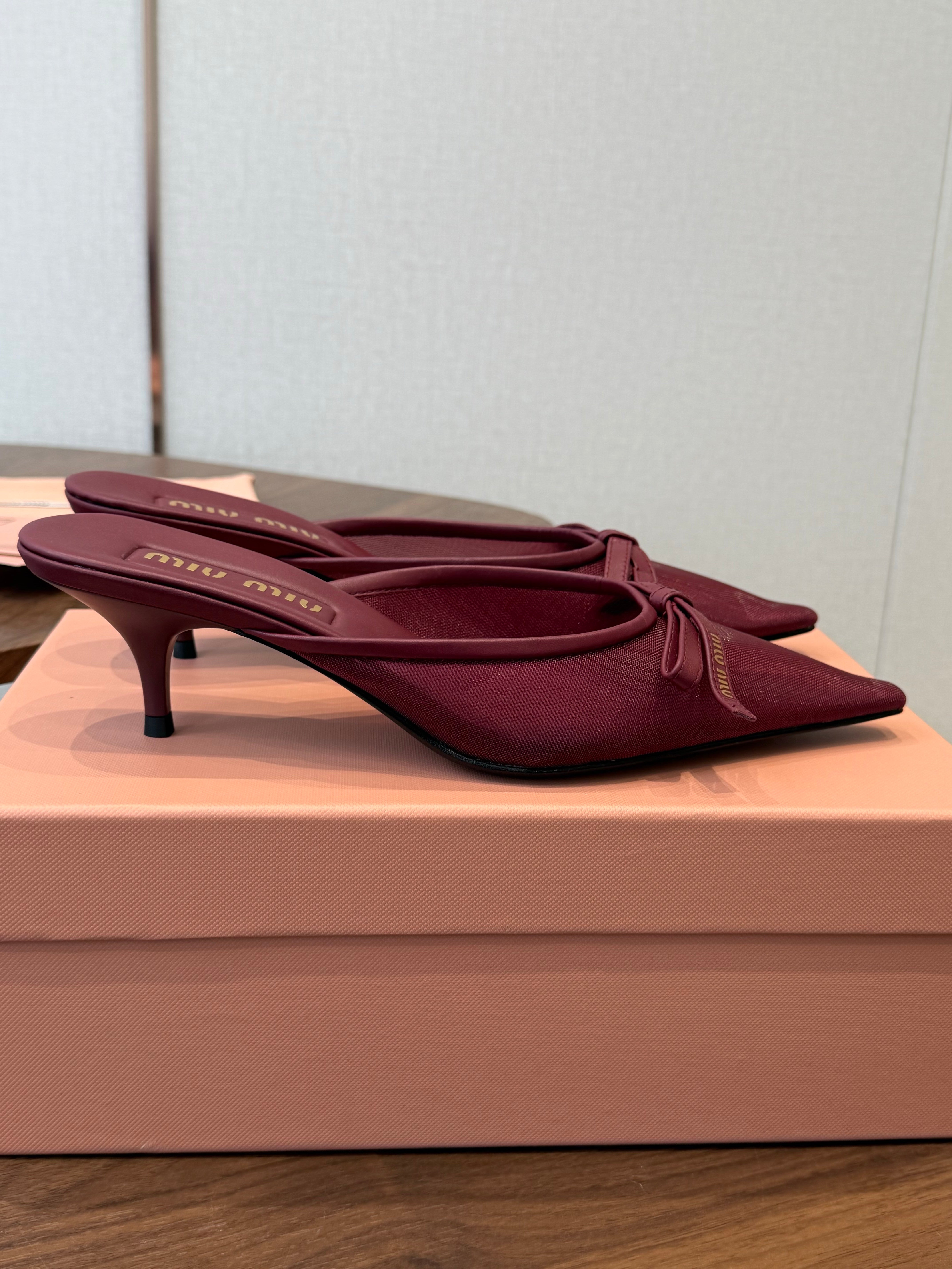 Miu 26s High-Heeled Mules Burgundy Cotton 790456