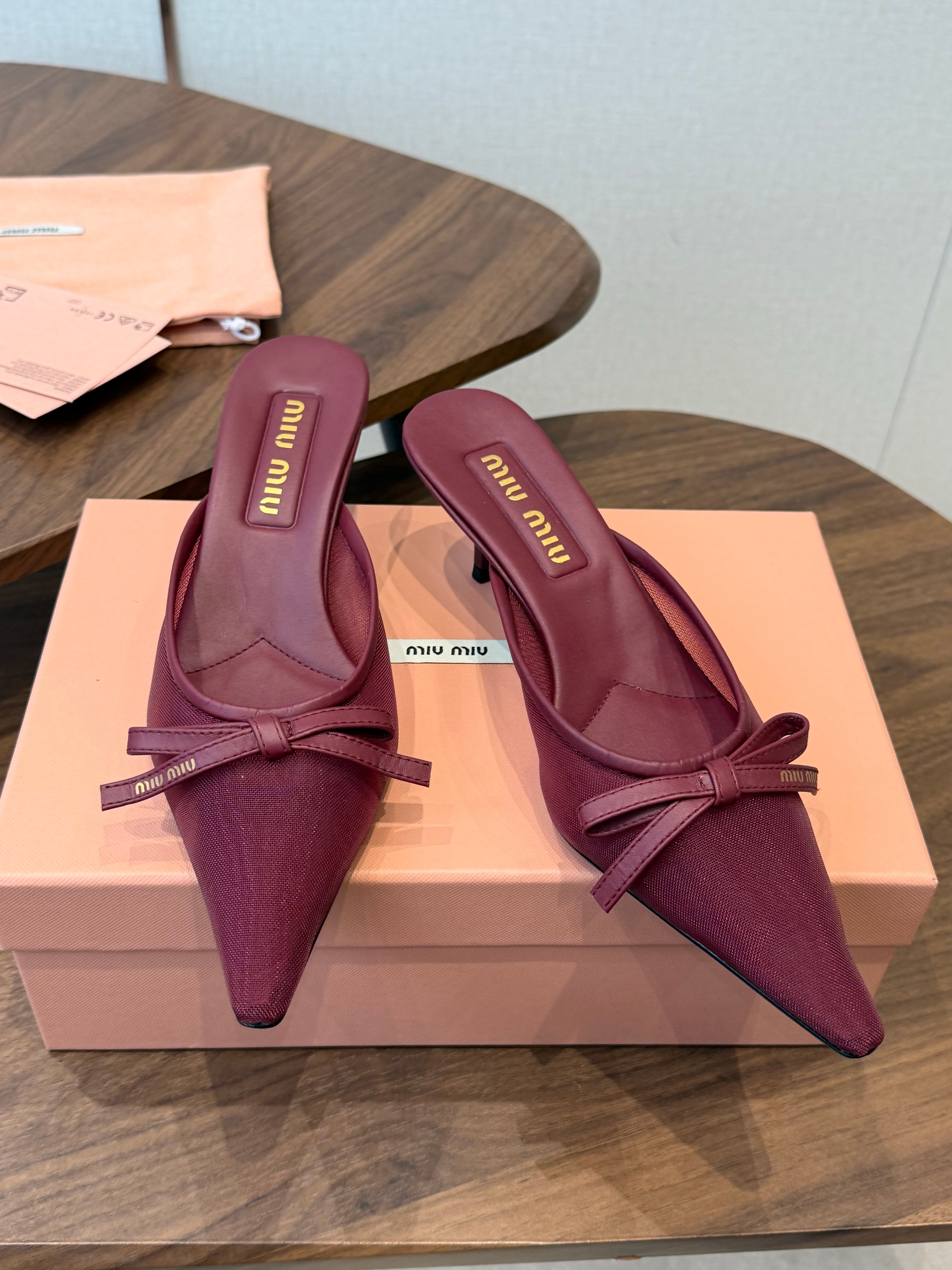 Miu 26s High-Heeled Mules Burgundy Cotton 790456