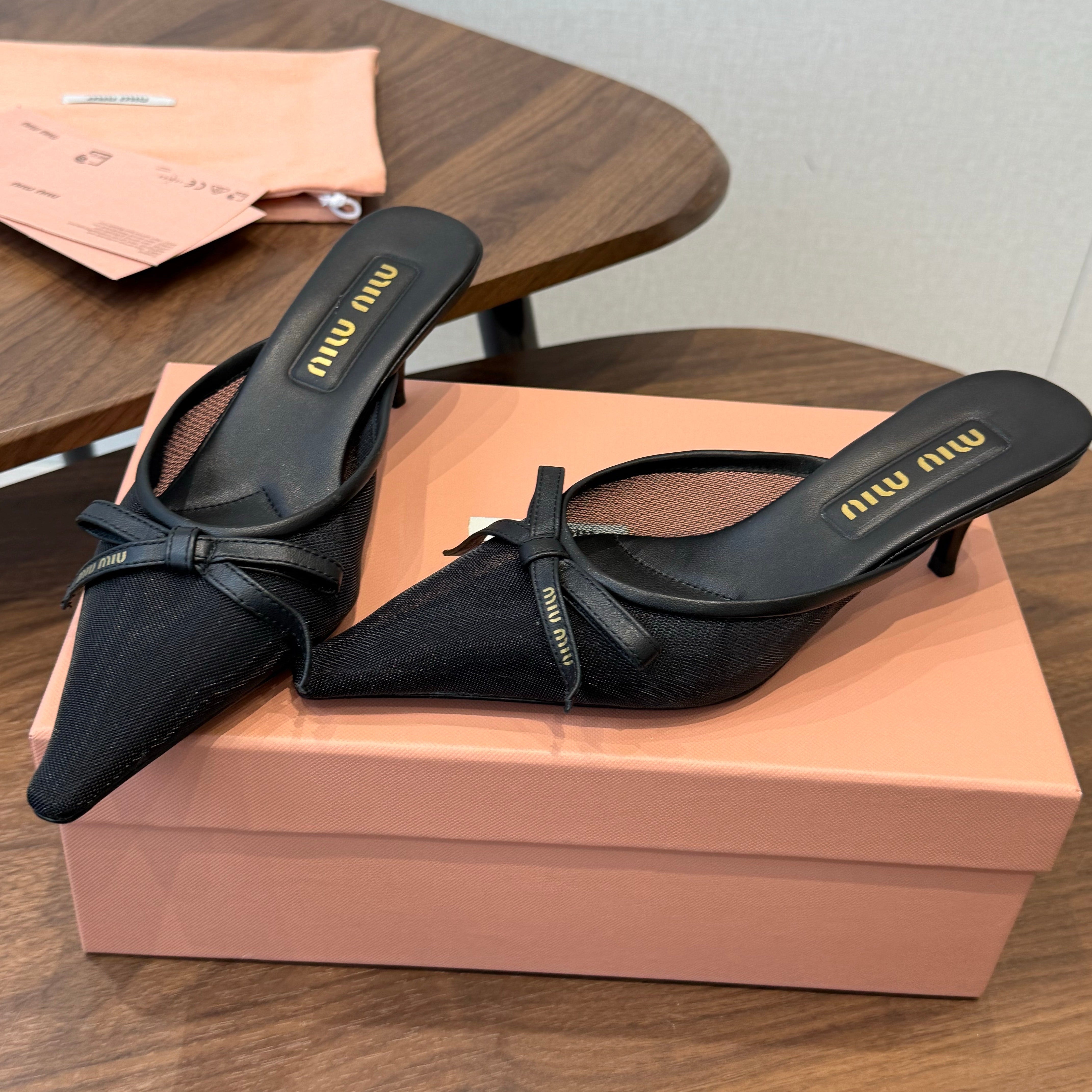 Miu 26s High-Heeled Mules Black Cotton 790457