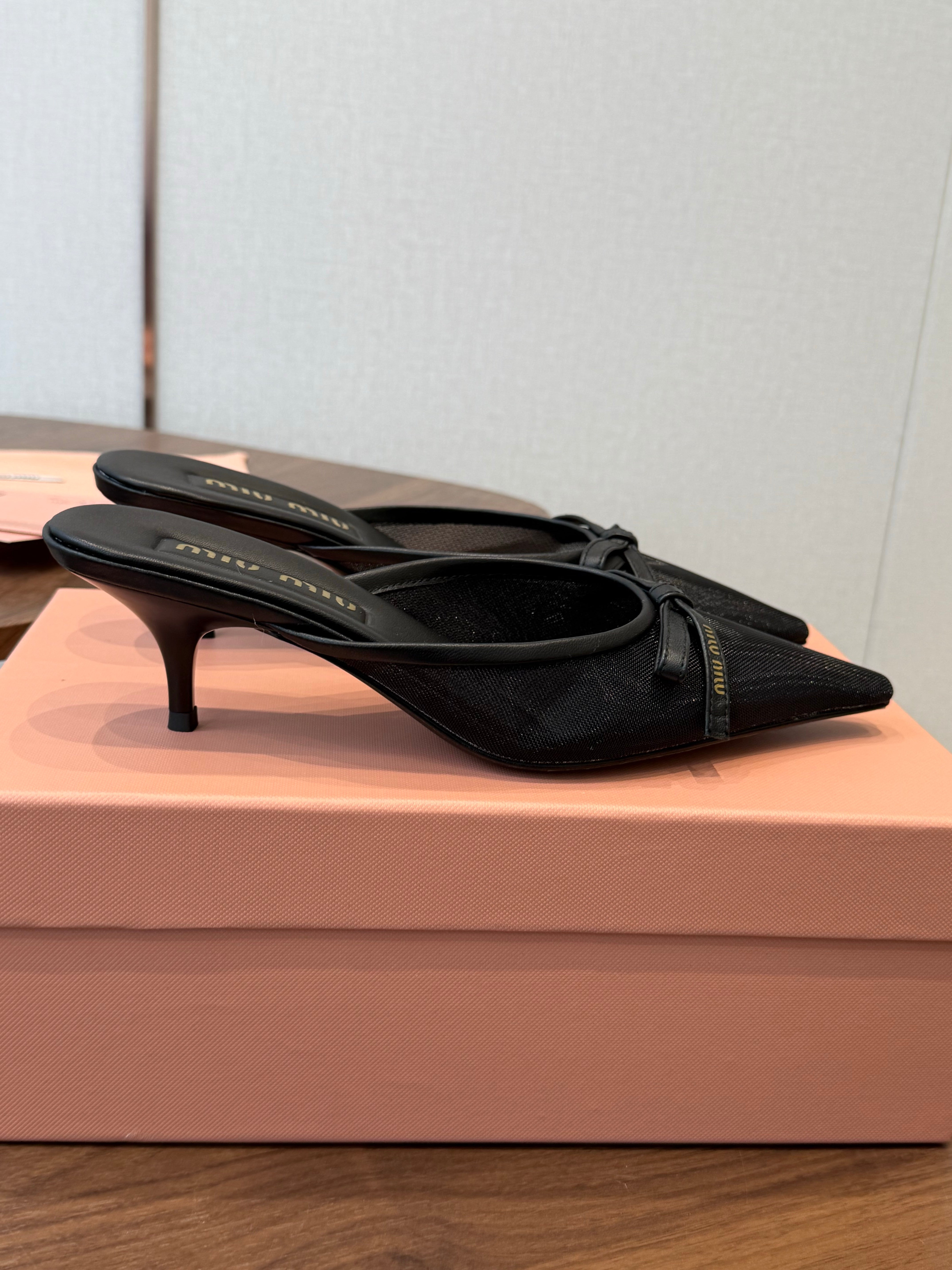 Miu 26s High-Heeled Mules Black Cotton 790457