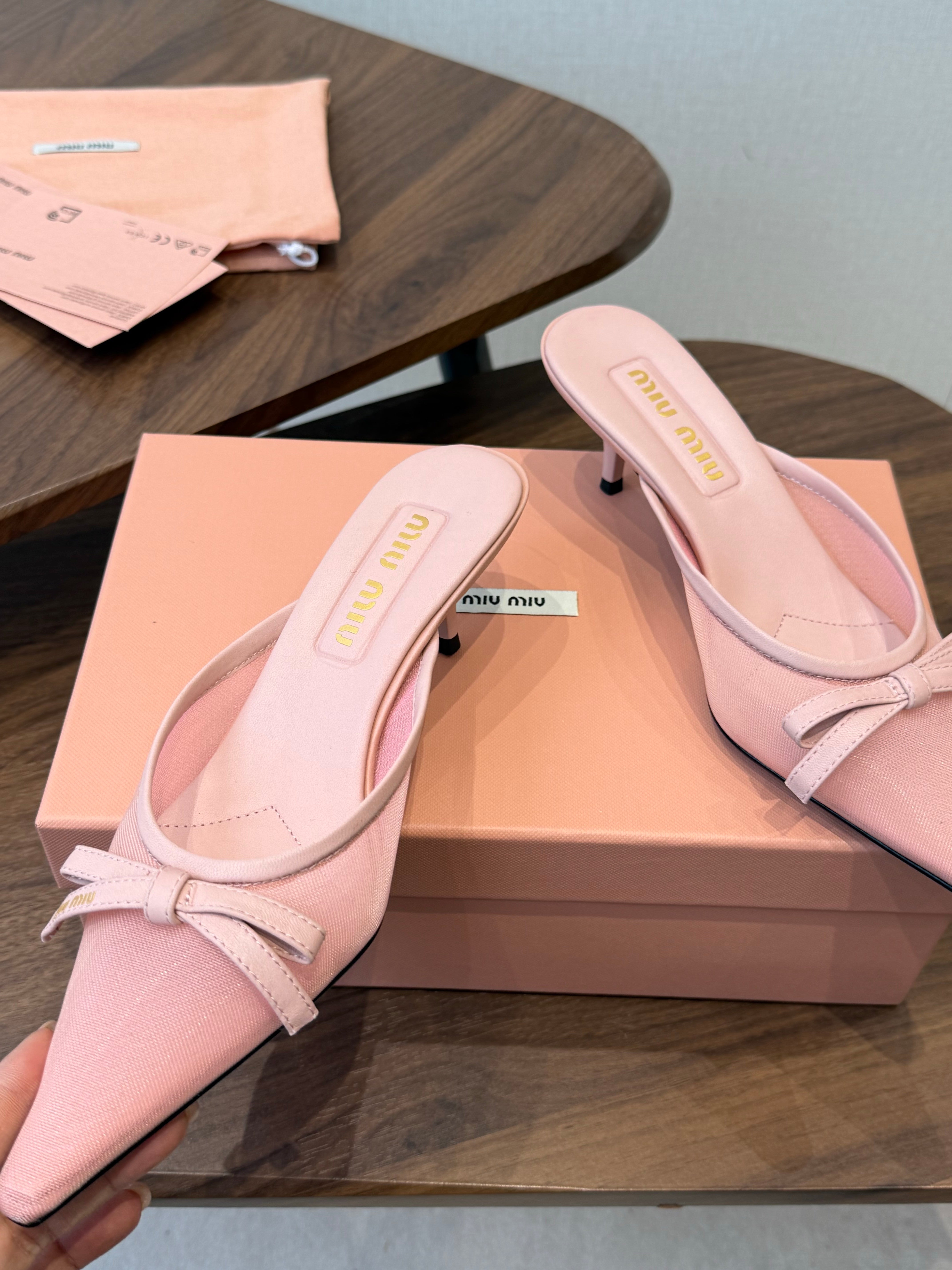 Miu 26s High-Heeled Mules Light Pink Cotton 790459