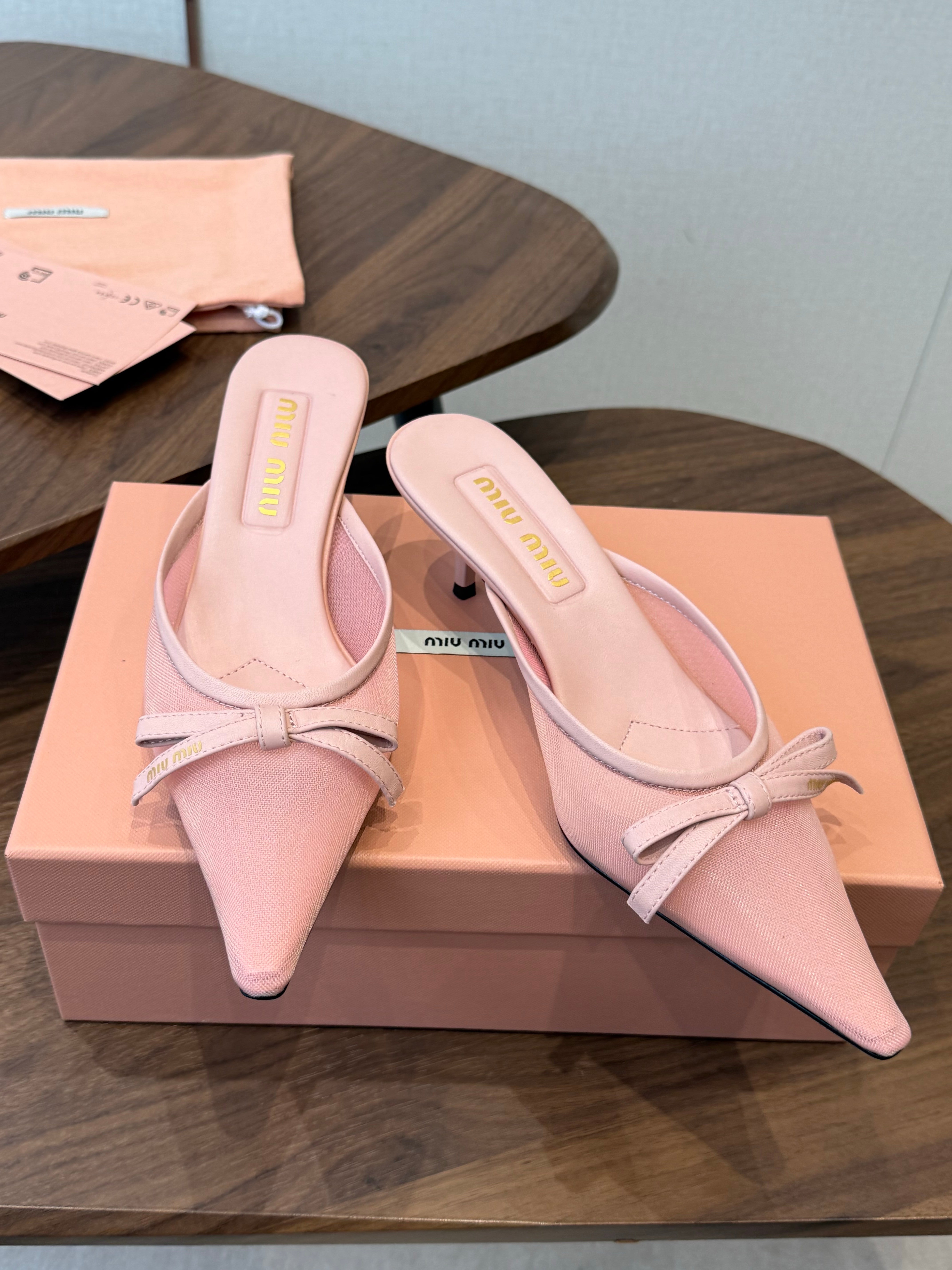 Miu 26s High-Heeled Mules Light Pink Cotton 790459