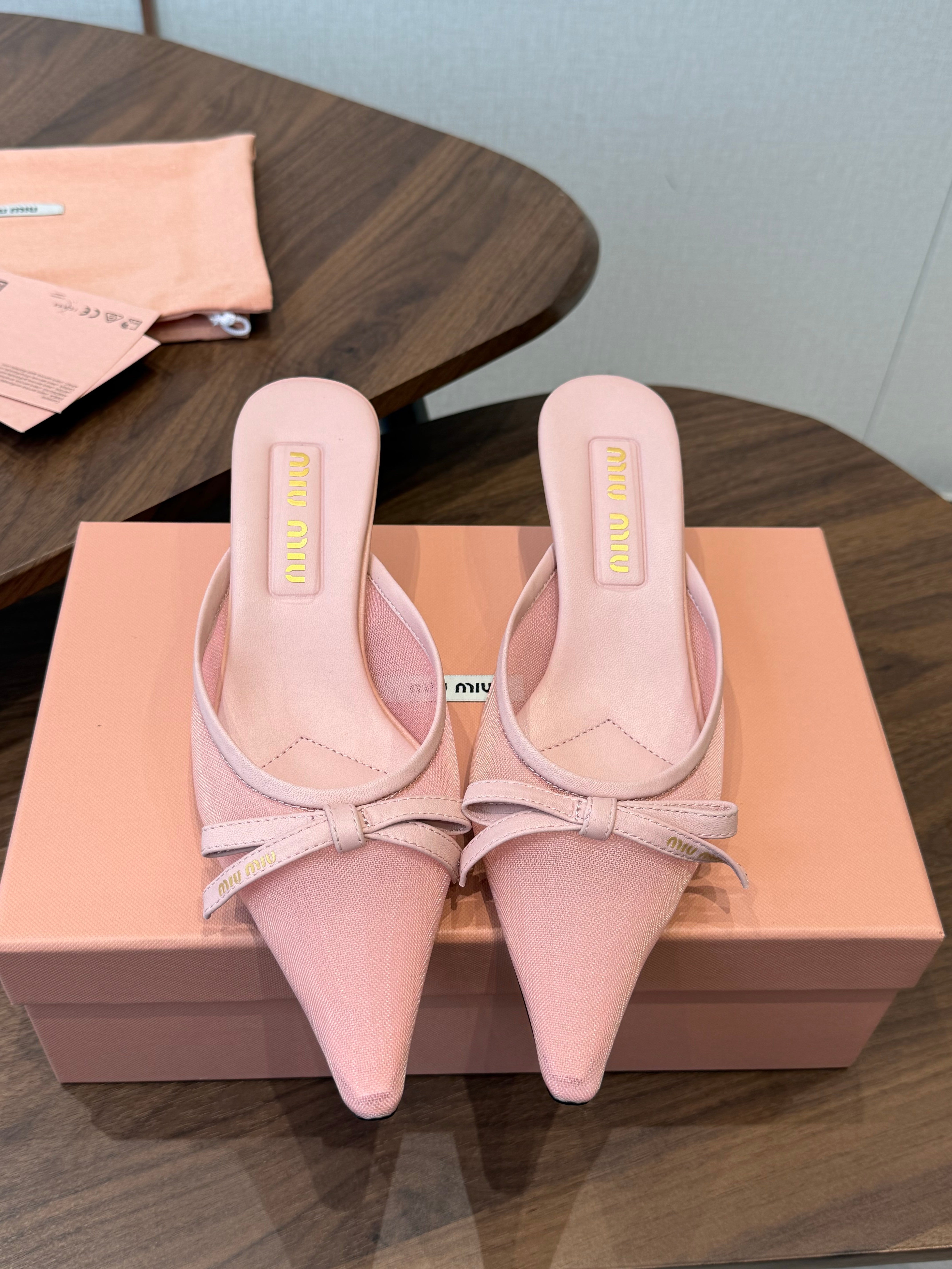 Miu 26s High-Heeled Mules Light Pink Cotton 790459