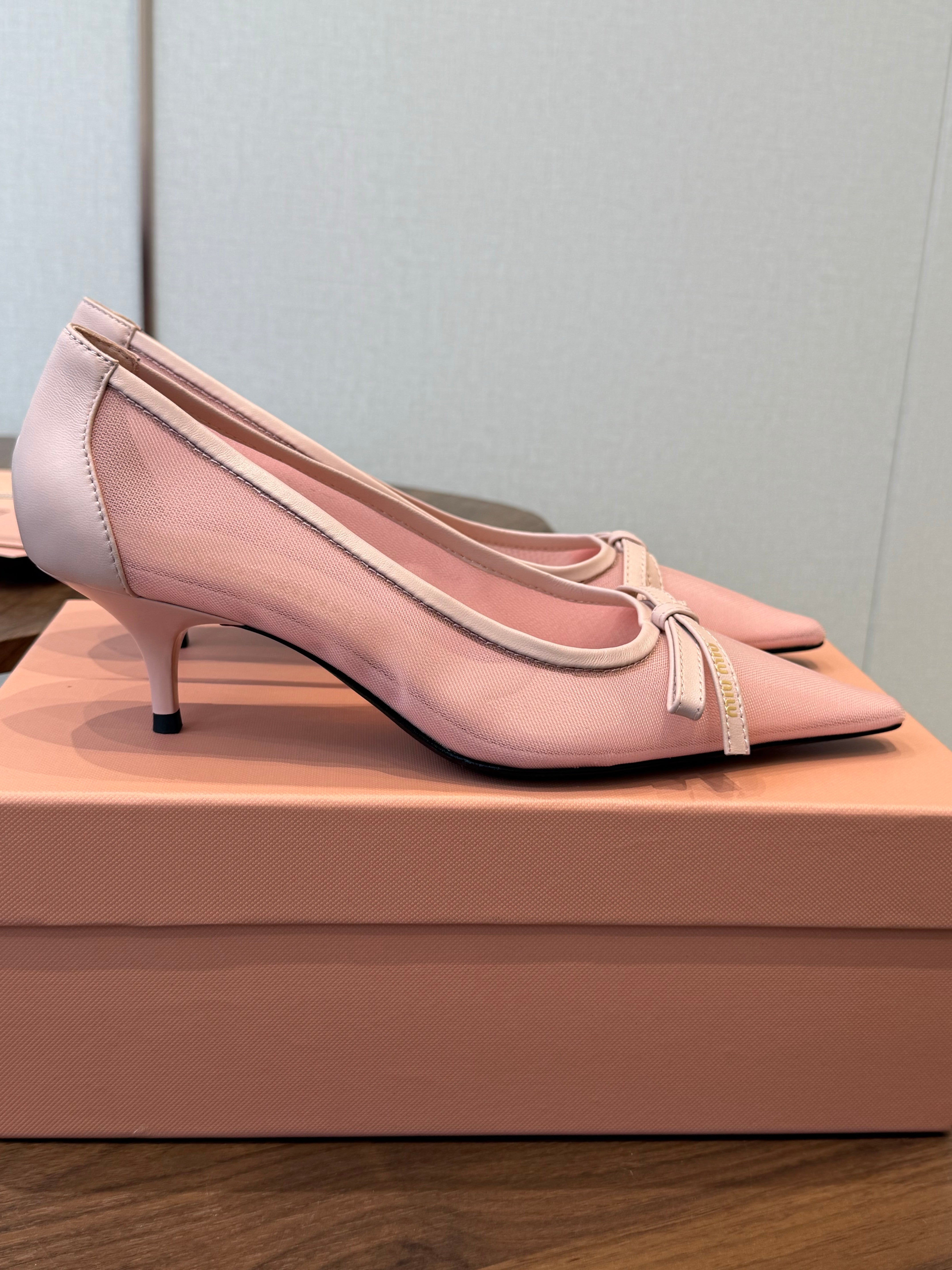 Miu 26s High-Heeled Pump Light Pink Cotton 790461