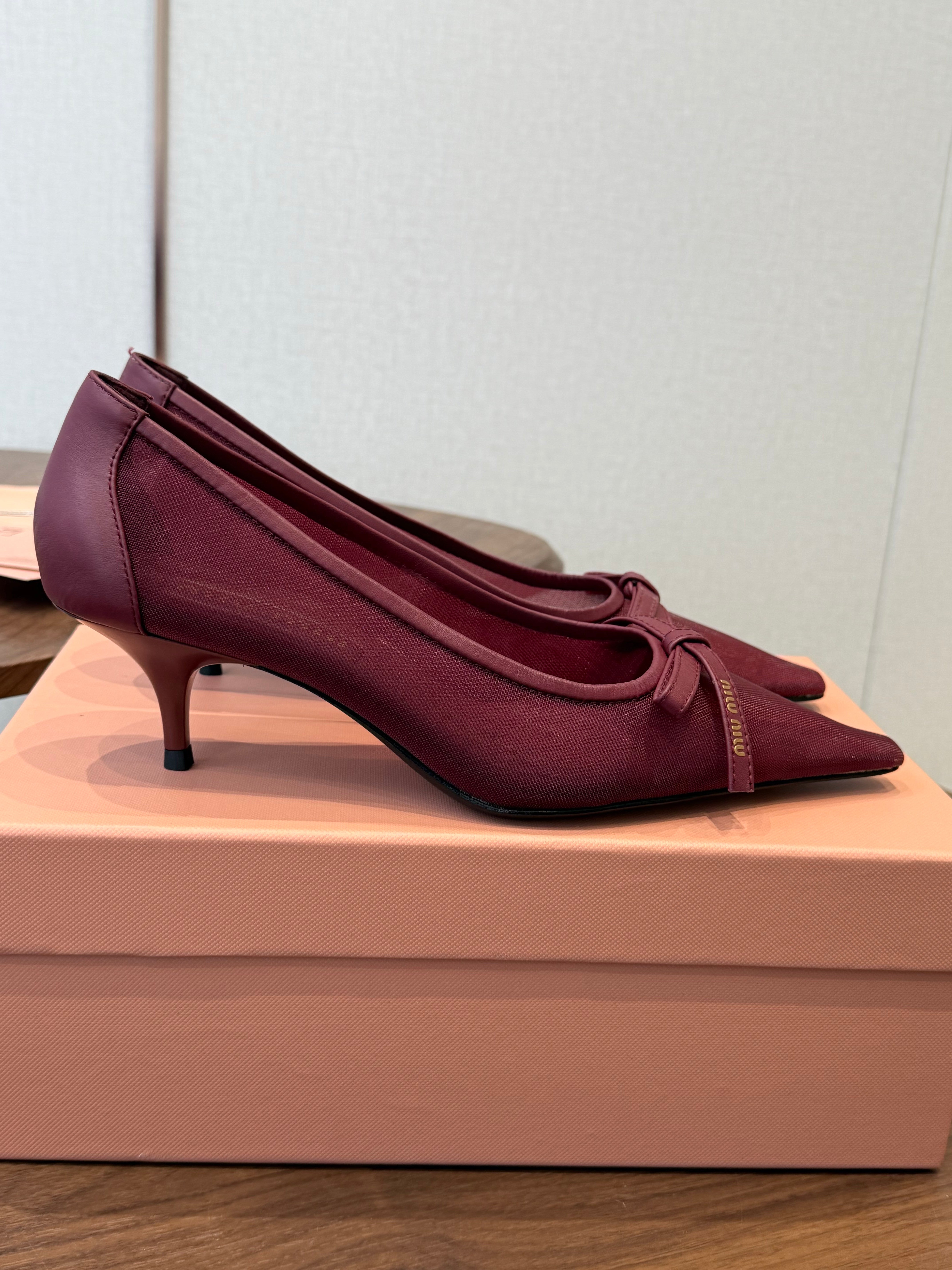 Miu 26s High-Heeled Pump Burgundy Cotton 790463
