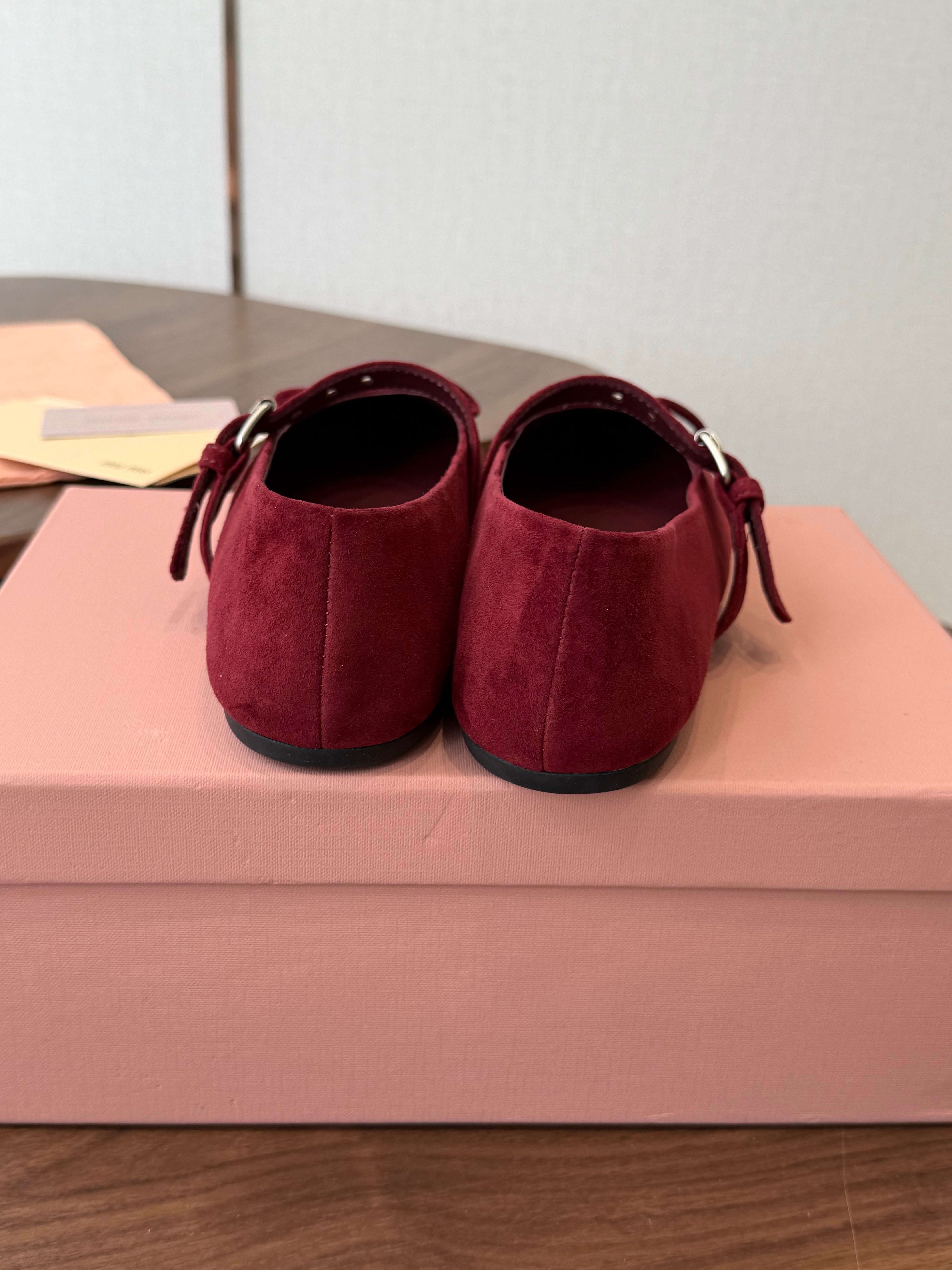 Miu Pointed-Toe Ballerina Flats Red Suede 940009