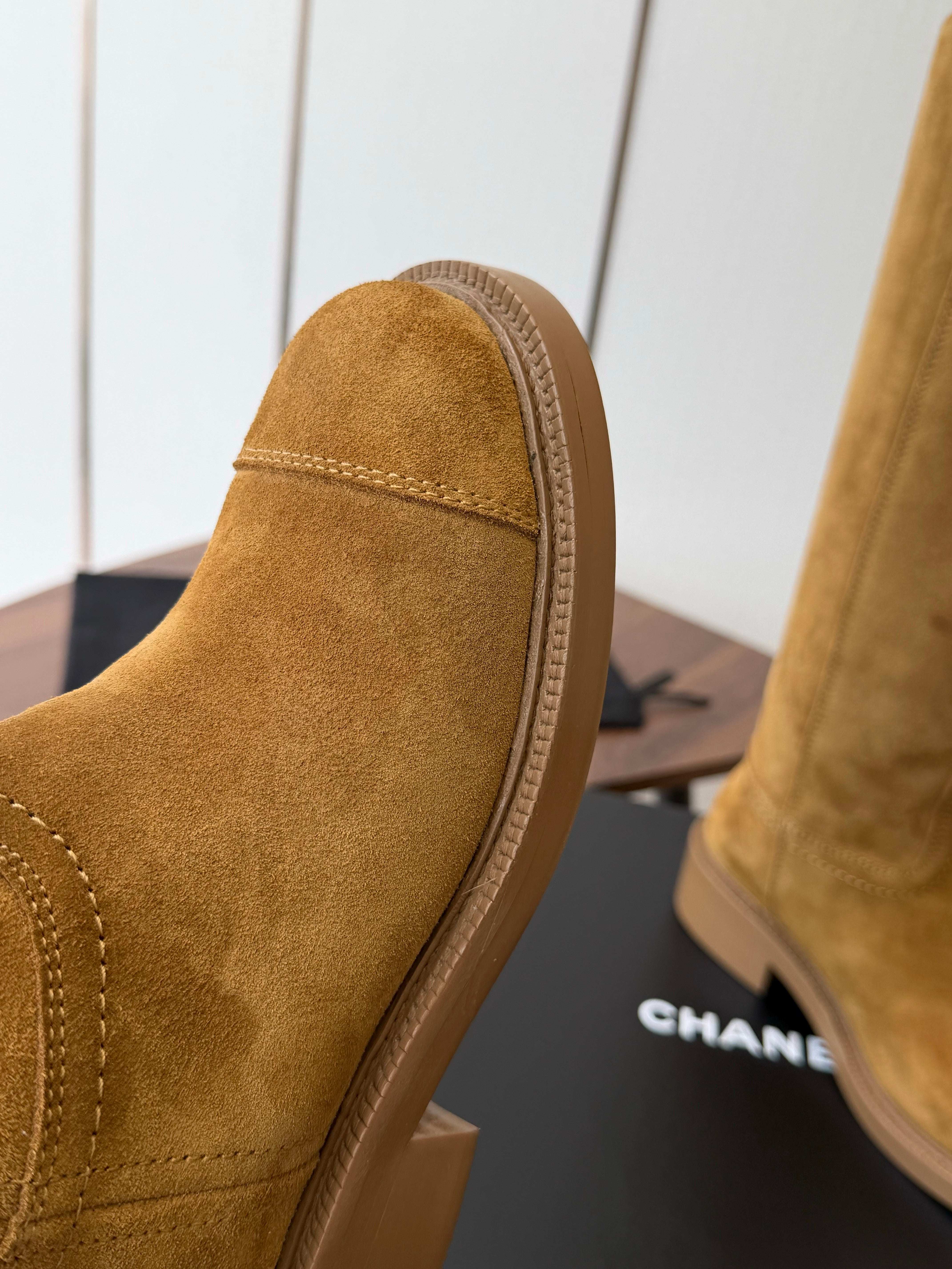 CC 26s Biker Knee Boots 3cm Camel Suede 102129