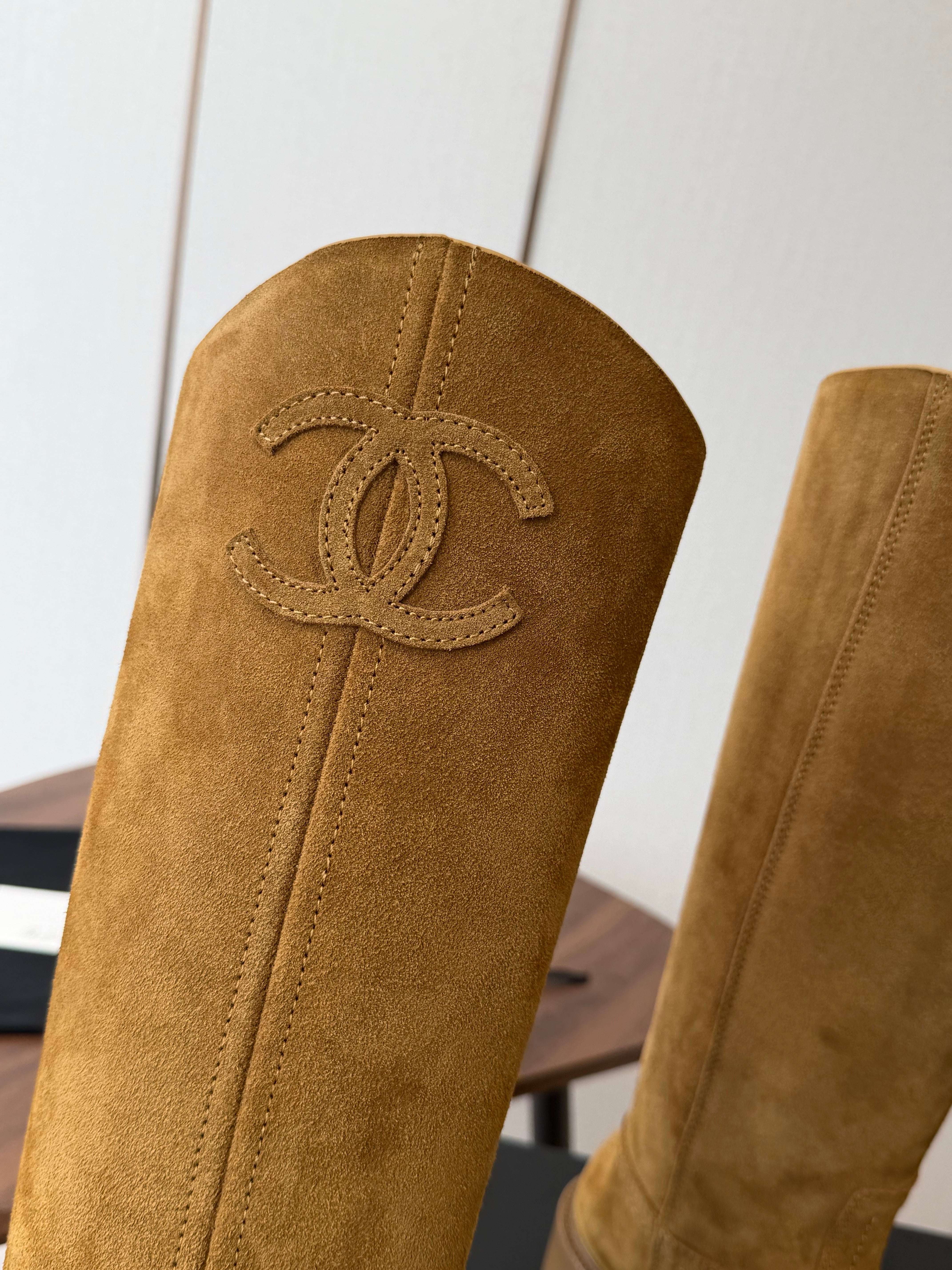 CC 26s Biker Knee Boots 3cm Camel Suede 102129