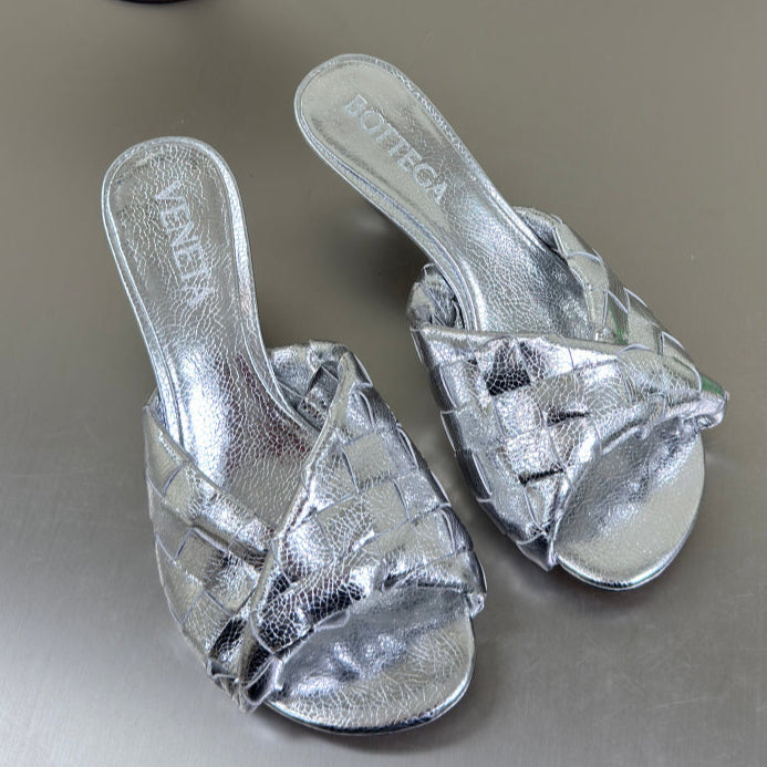 BV Blink Mule 5cm Silver Intrecciato Leather