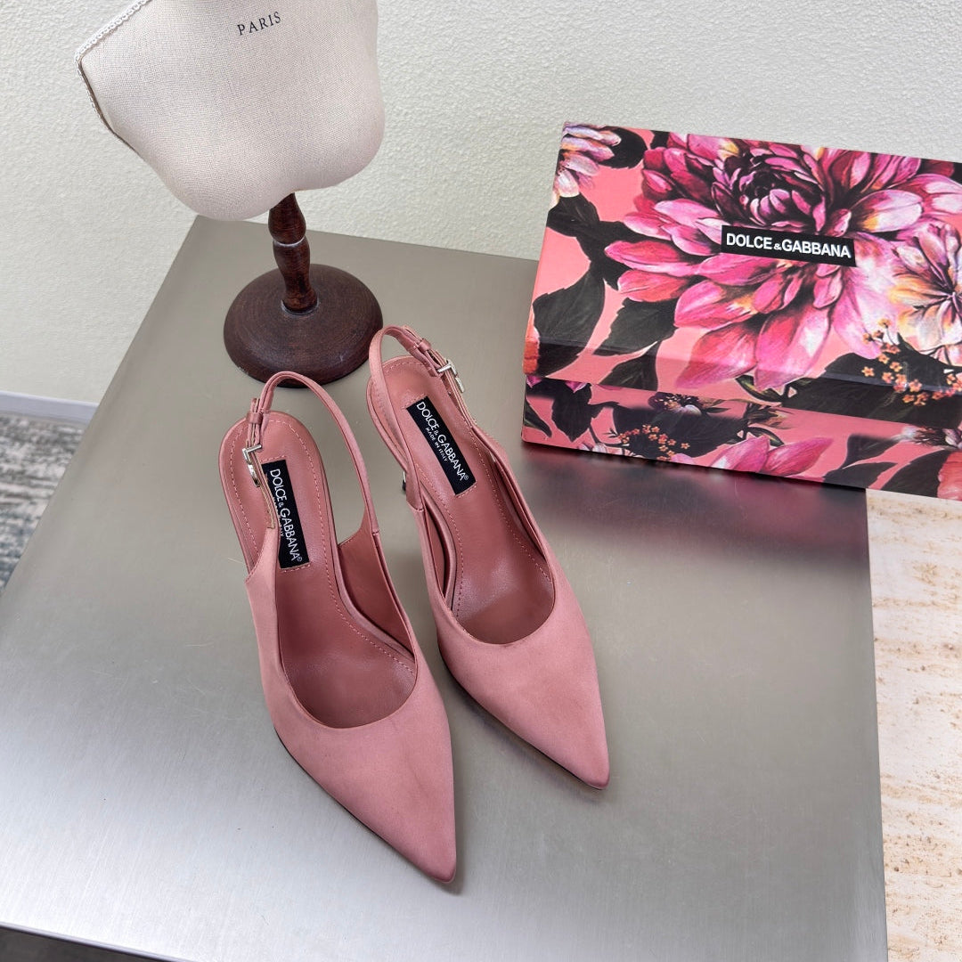 DC Slingback Pumps Pink Silk & Sheepskin 343142