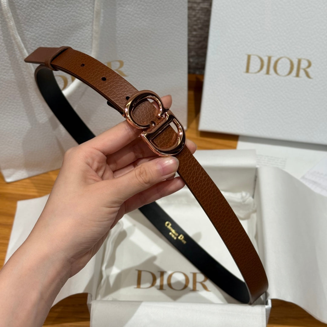 Dior 2026 Saddle Rose Gold Buckle Belt 20mm Cowhide