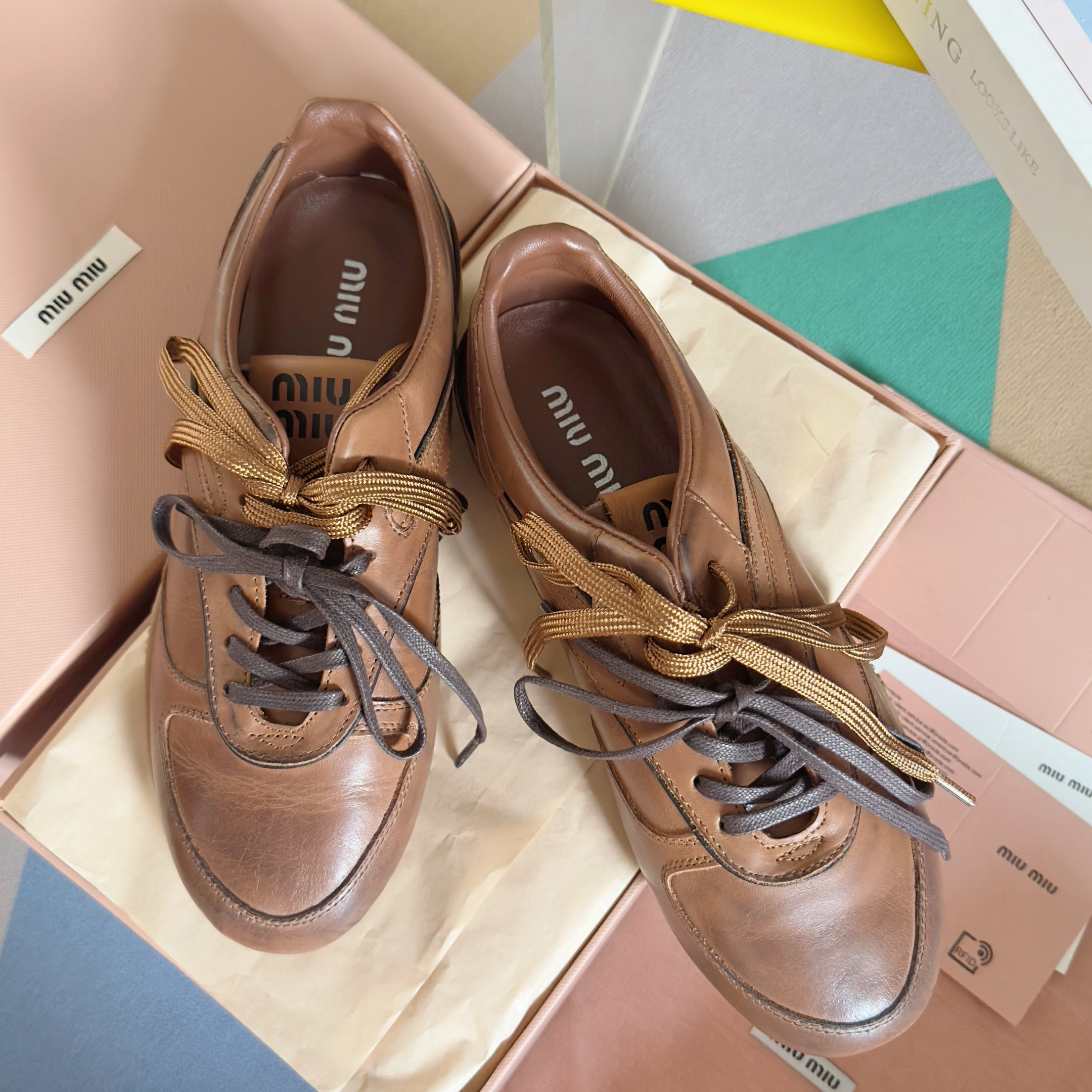 Miu Gymnasium Sneakers Caramel Cowhide 509750