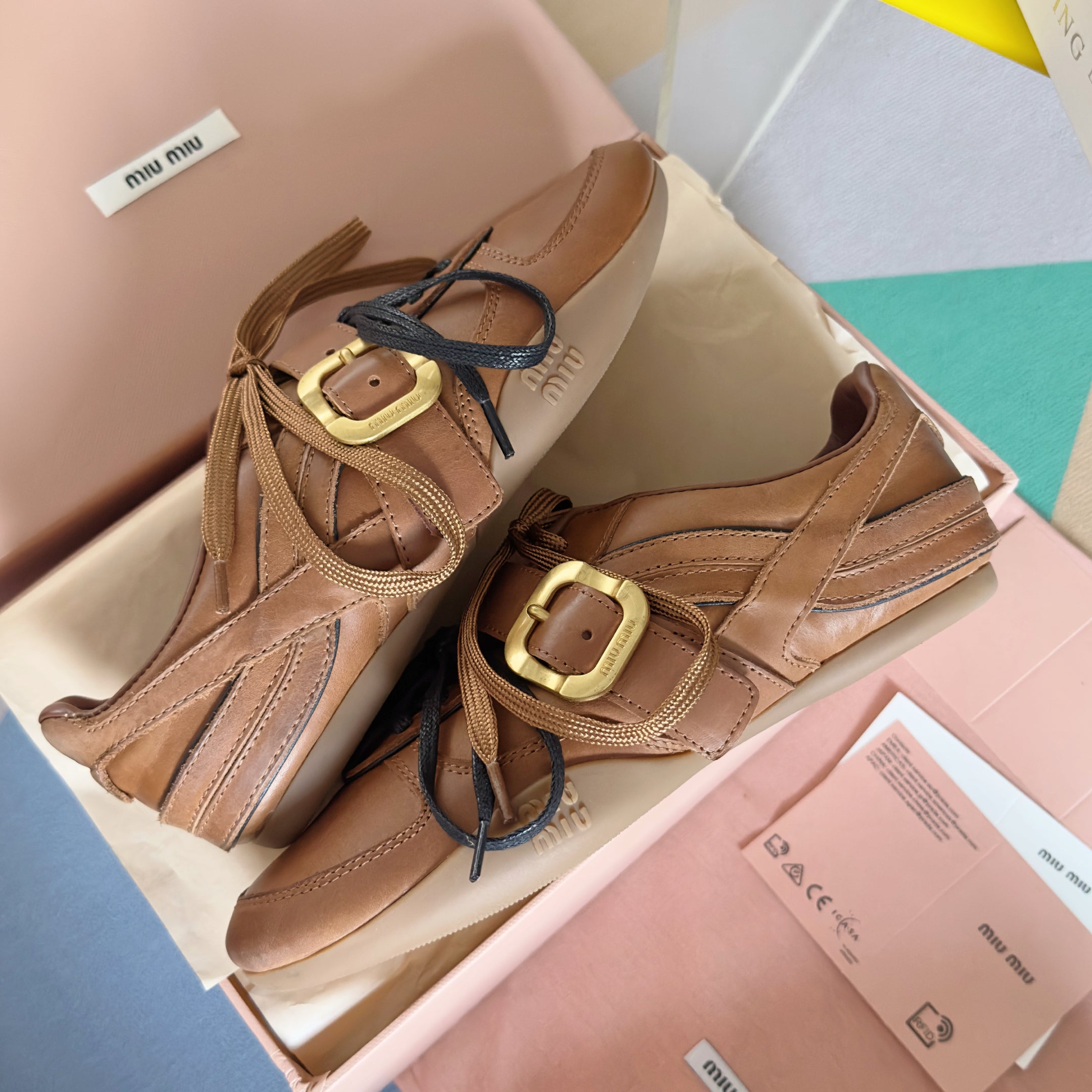 Miu Sneakers With Buckle Brown Leather 509754