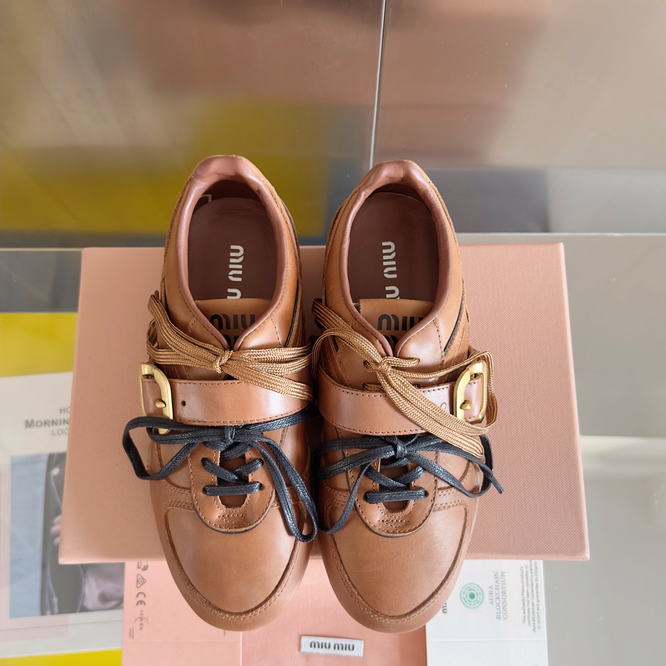 Miu Sneakers With Buckle Brown Leather 509754