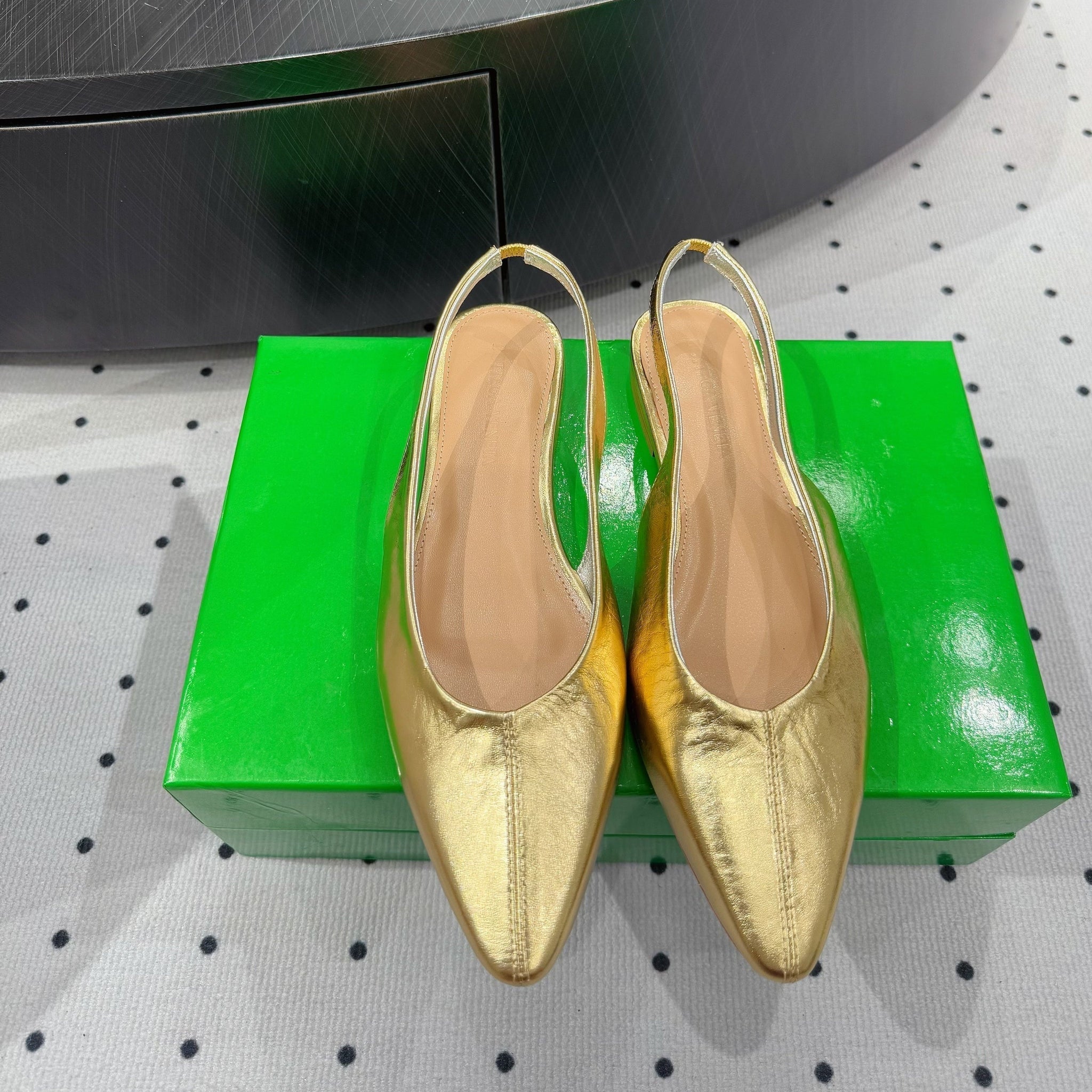 BV 26s Slingback Flats Gold Calfskin